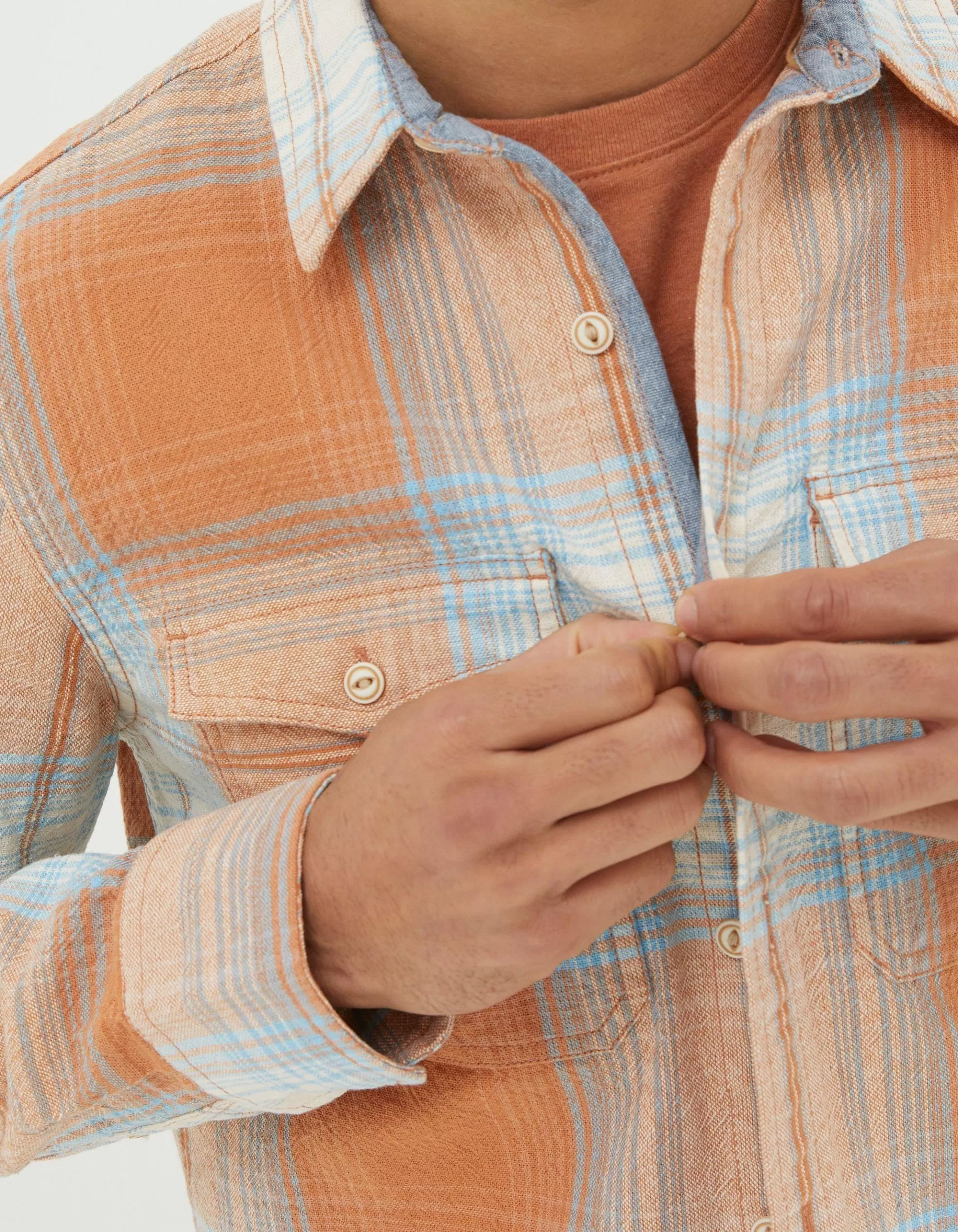 Discount FatFace Burland Ombre Check Shirt Dusky Orange