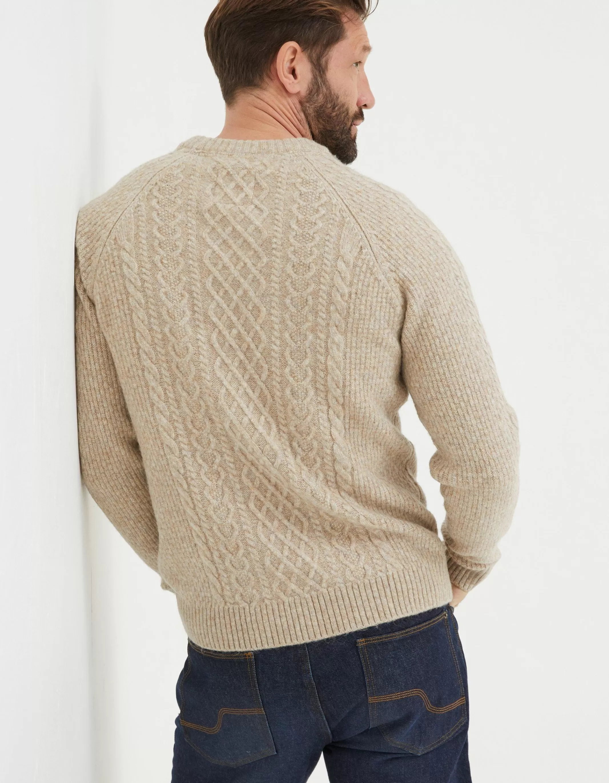 Flash Sale FatFace Calder Cable Crew Jumper Oatmeal