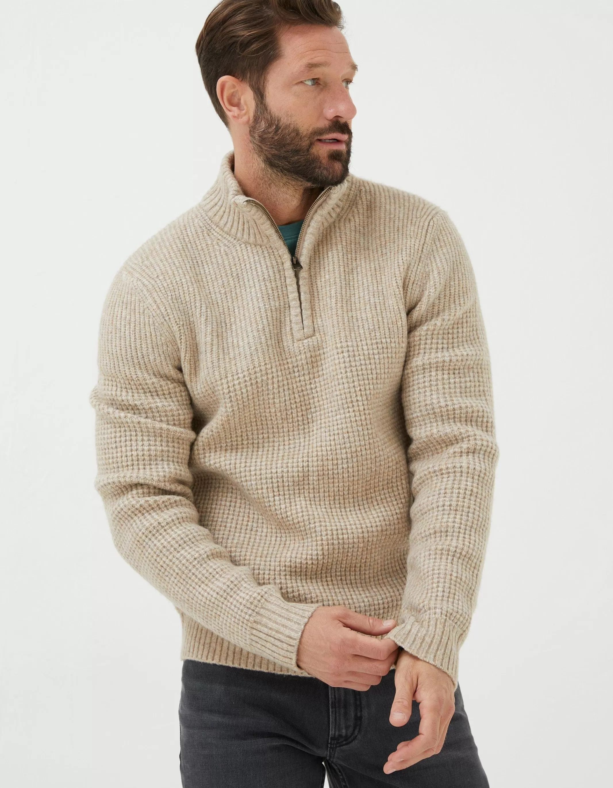 Best FatFace Calder Half Neck Jumper Oatmeal