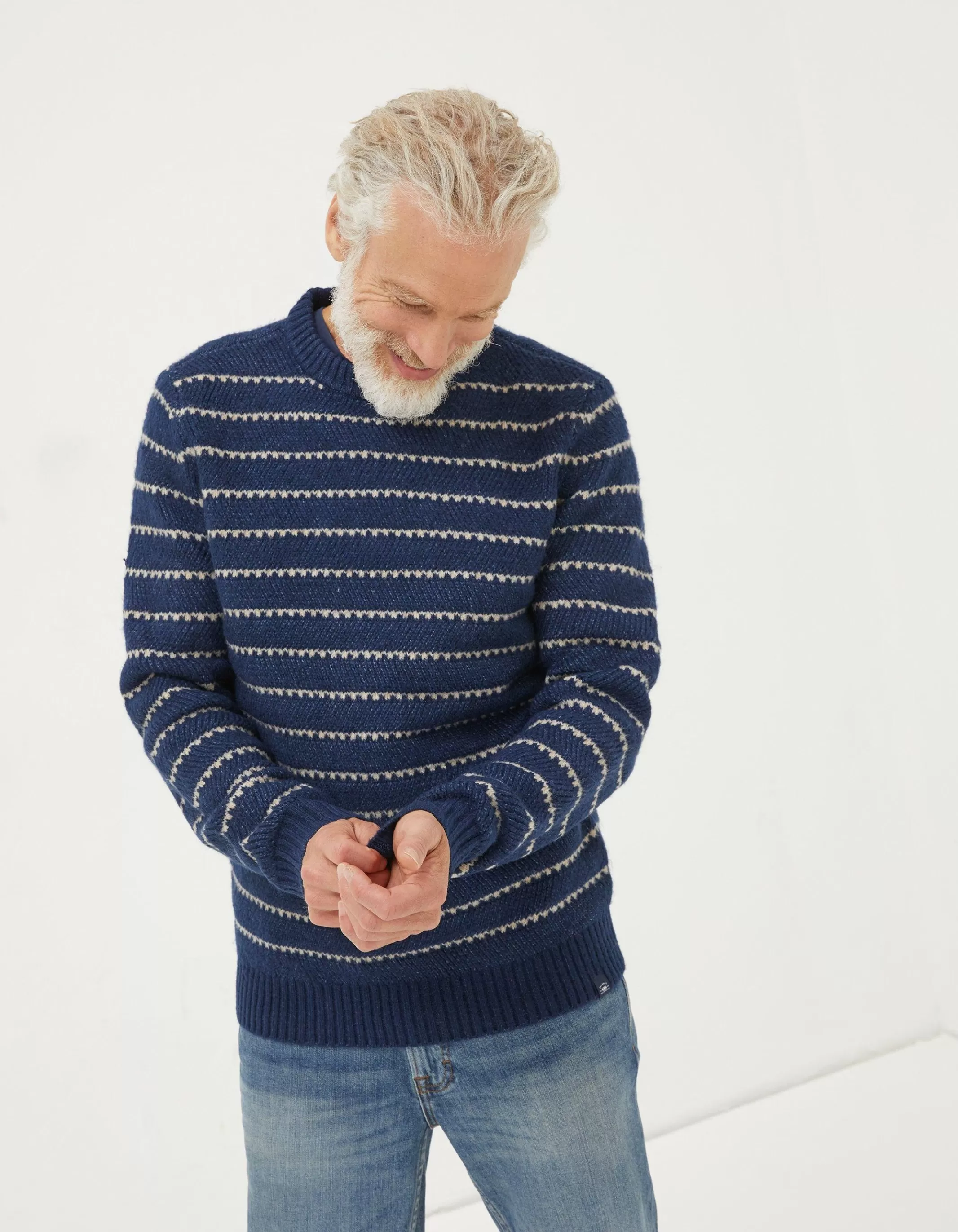 Fashion FatFace Calder Stripe Crew Jumper Navy