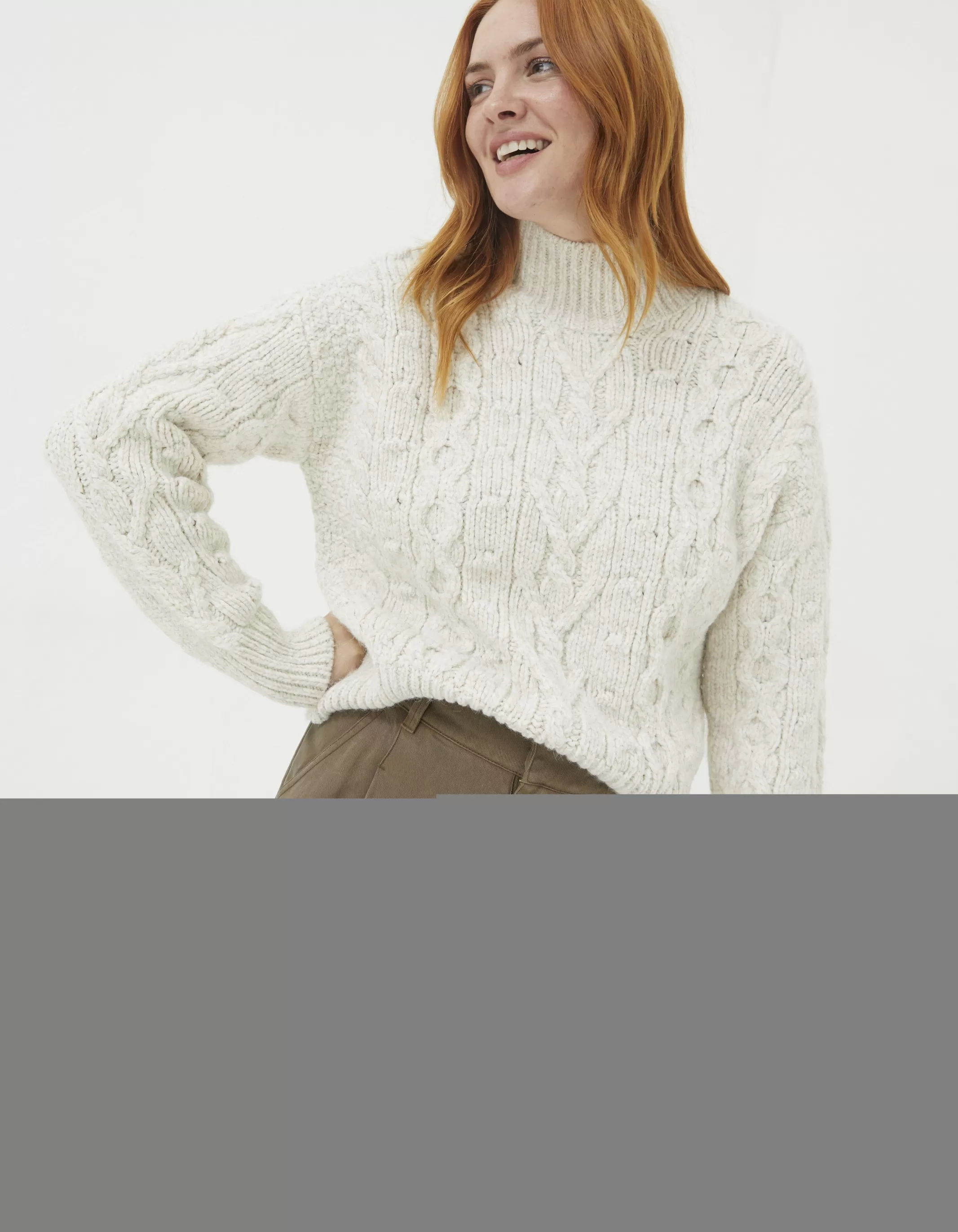 Store FatFace Cali Cable Knit Jumper Ivory