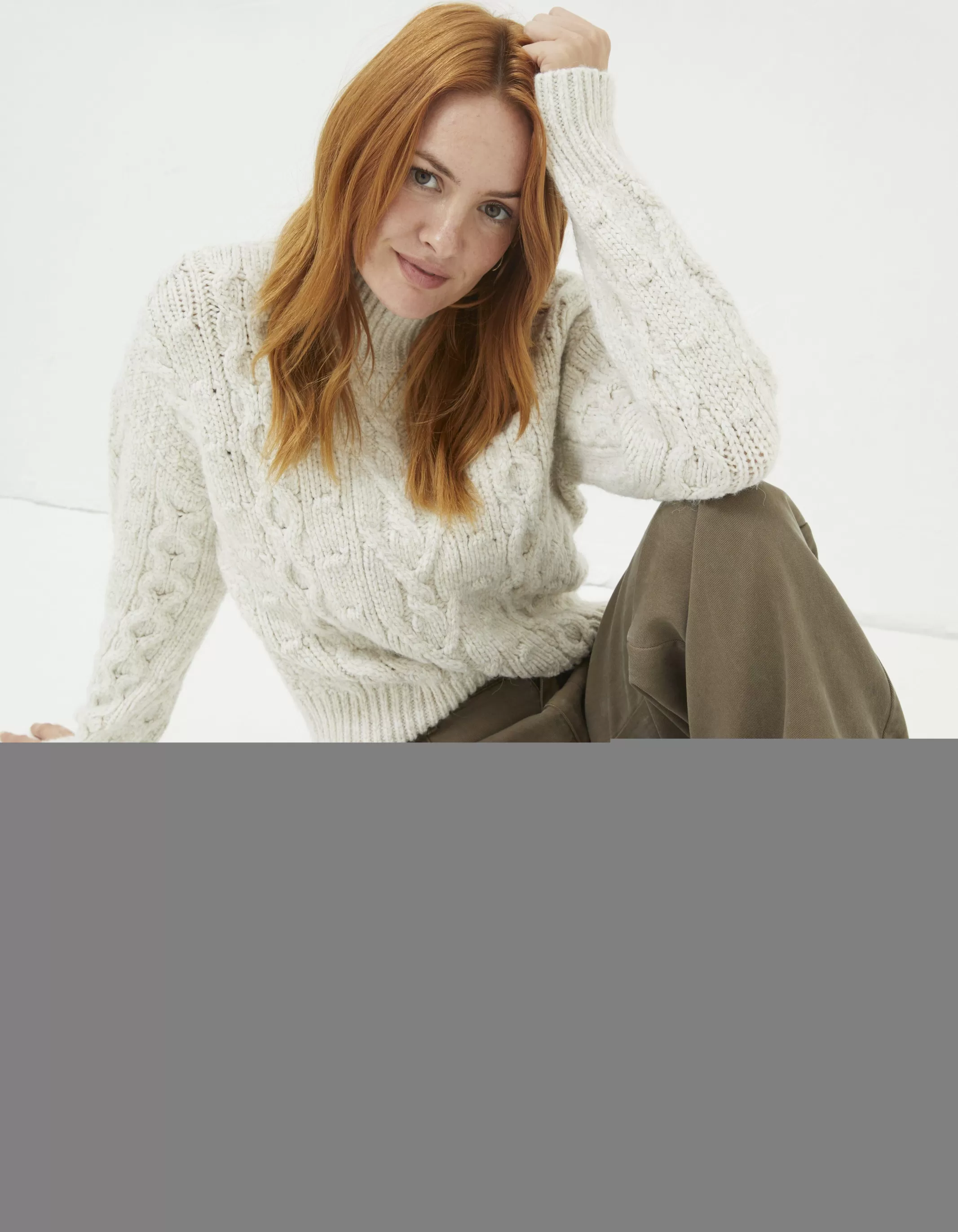 Store FatFace Cali Cable Knit Jumper Ivory