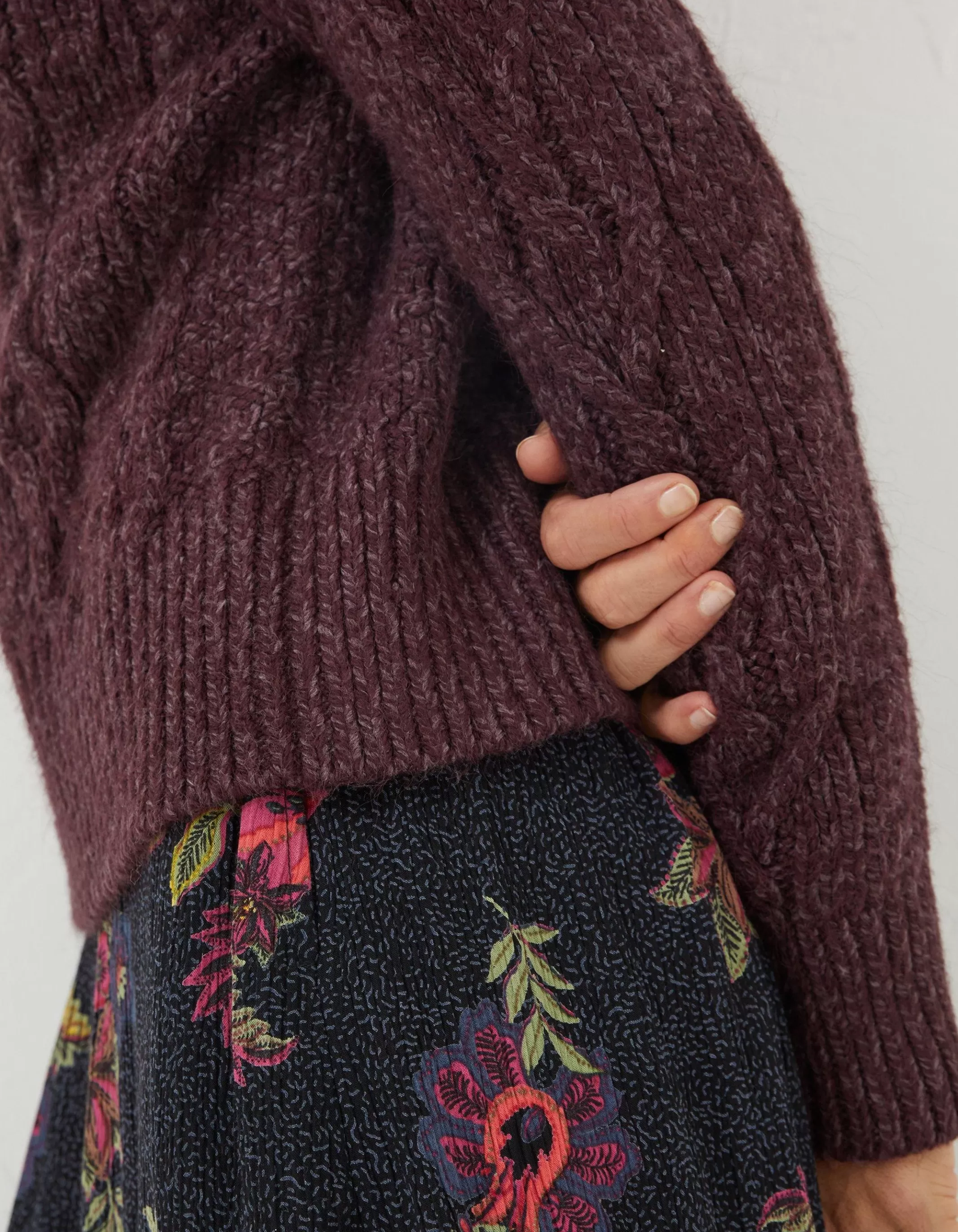Hot FatFace Cali Cable Knit Jumper Dark Purple