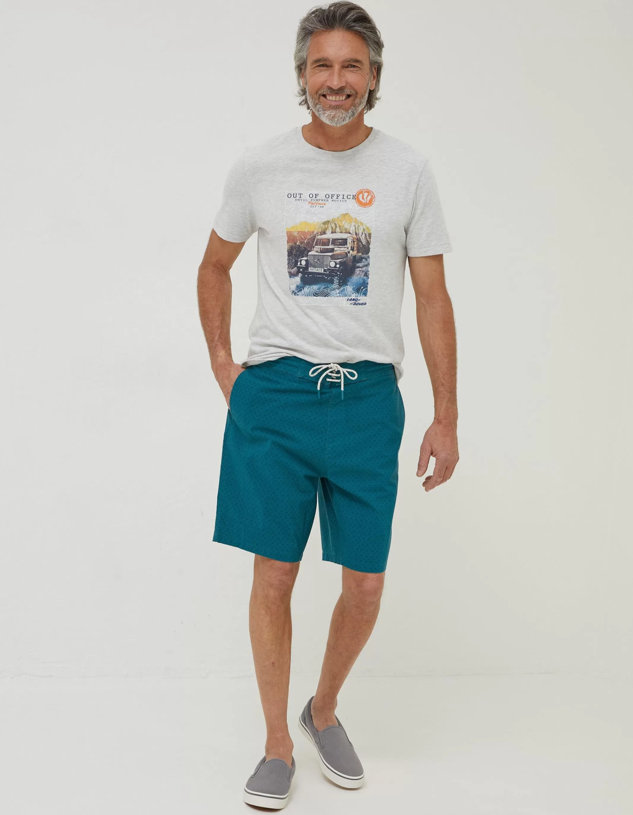Sale FatFace Camber Geo Print Swim Shorts Teal Green