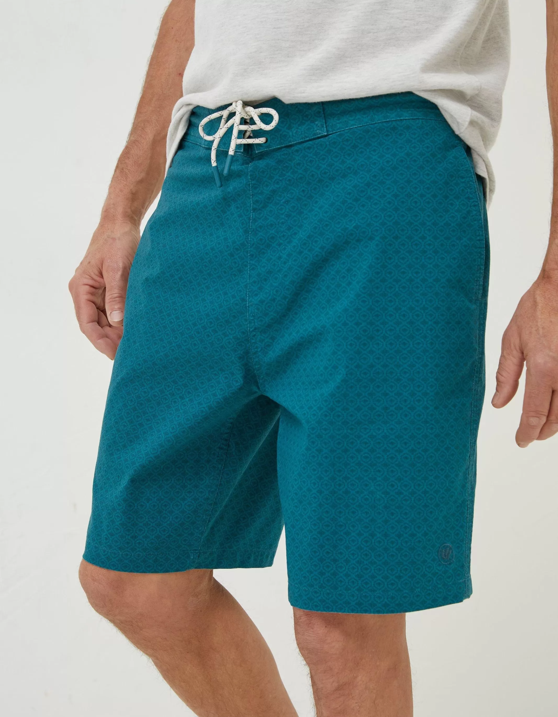 Sale FatFace Camber Geo Print Swim Shorts Teal Green
