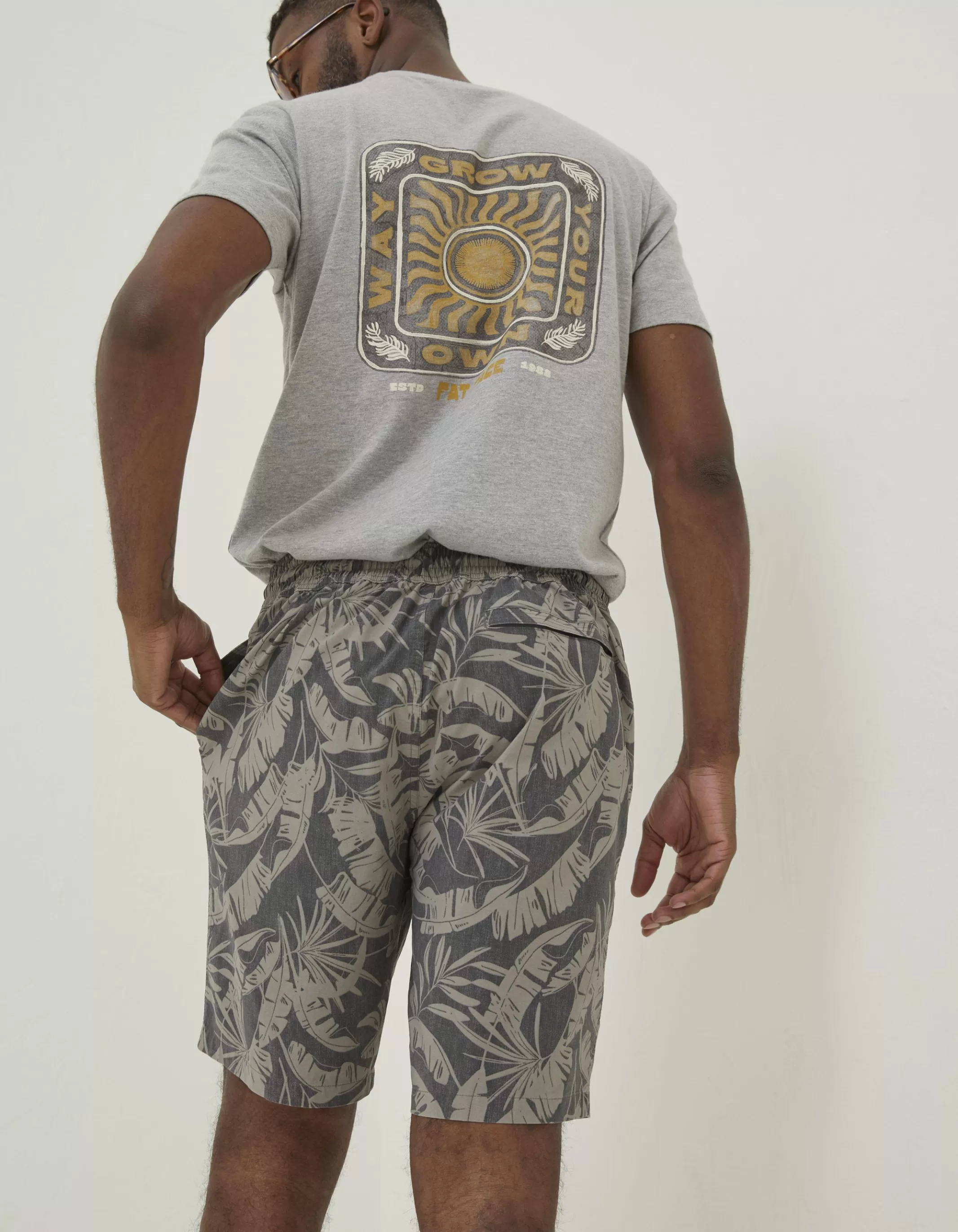 Best FatFace Camber Leaf Print Swim Shorts Dark Grey