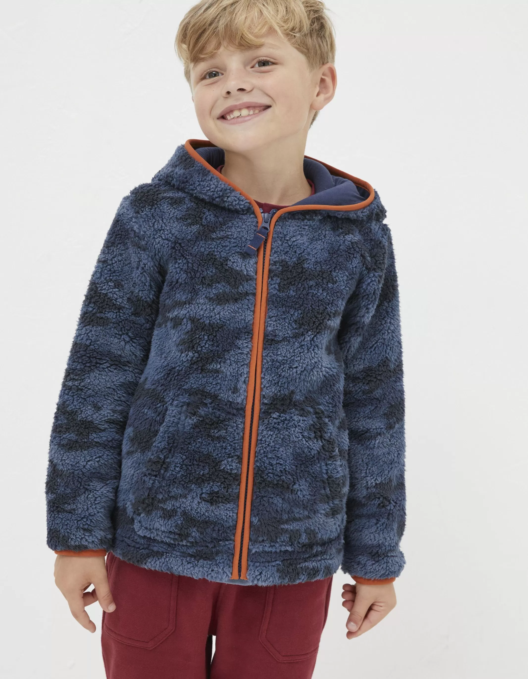 Store FatFace Camo Fleece Zip Up Hoodie Navy