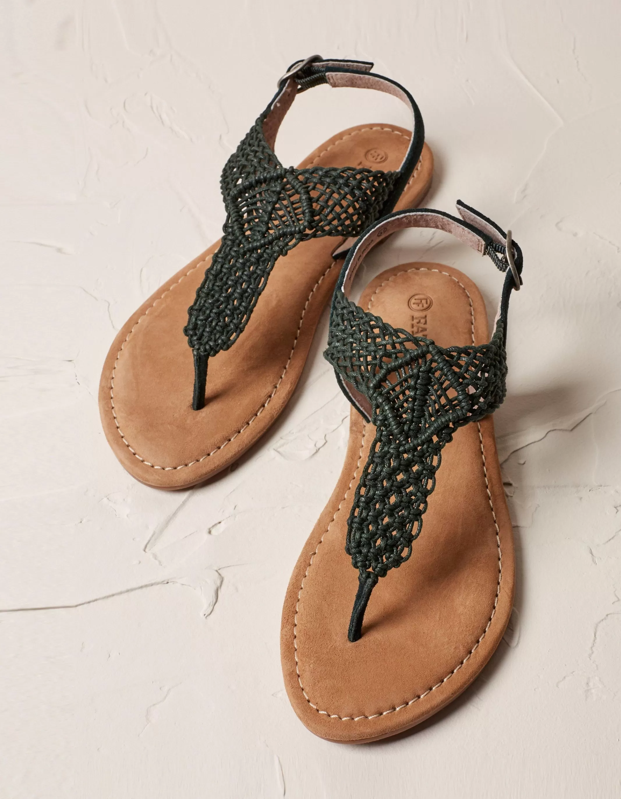 New FatFace Carla Crochet Sandals Khaki