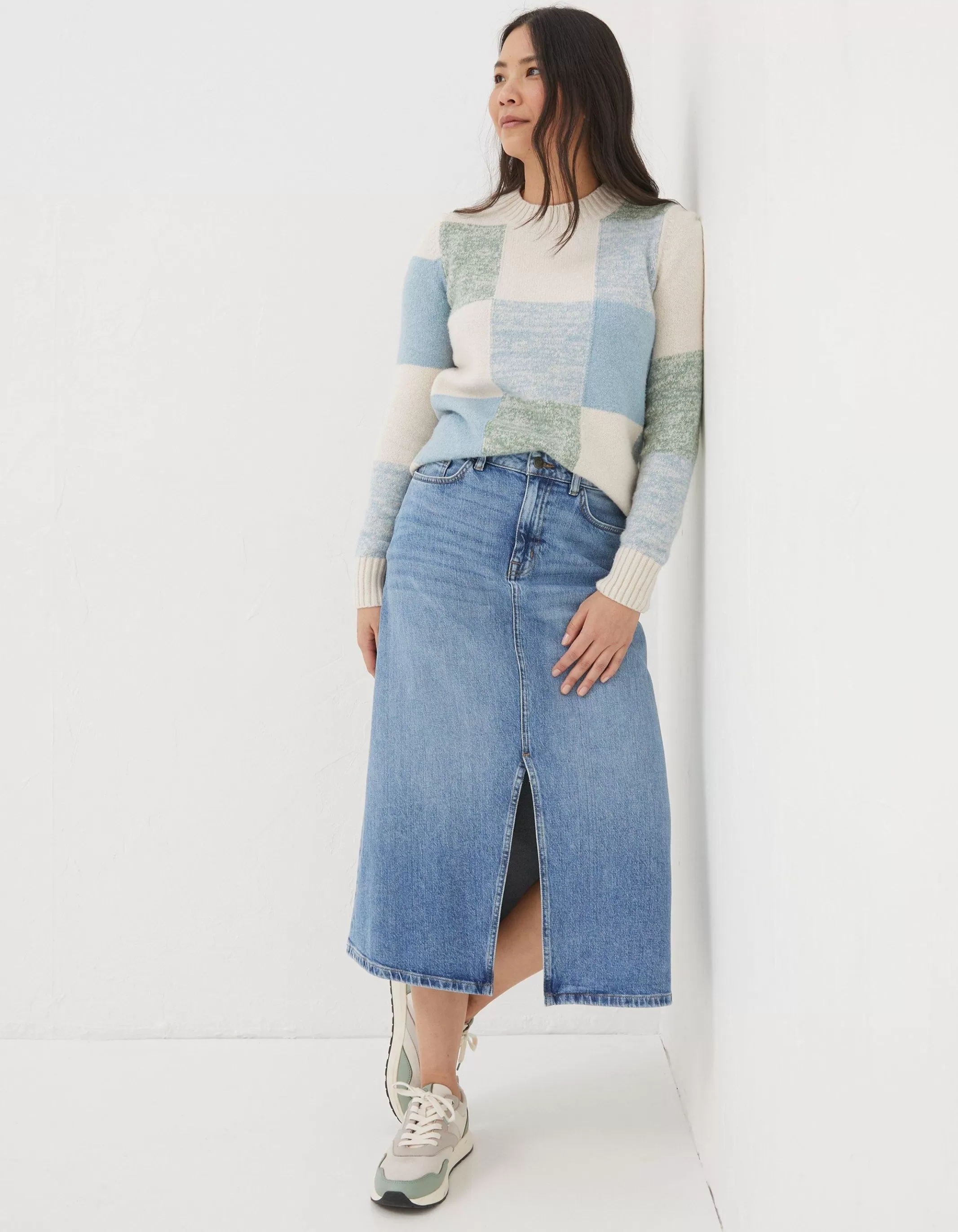 Cheap FatFace Carla Denim Midi Skirt Washed Blue