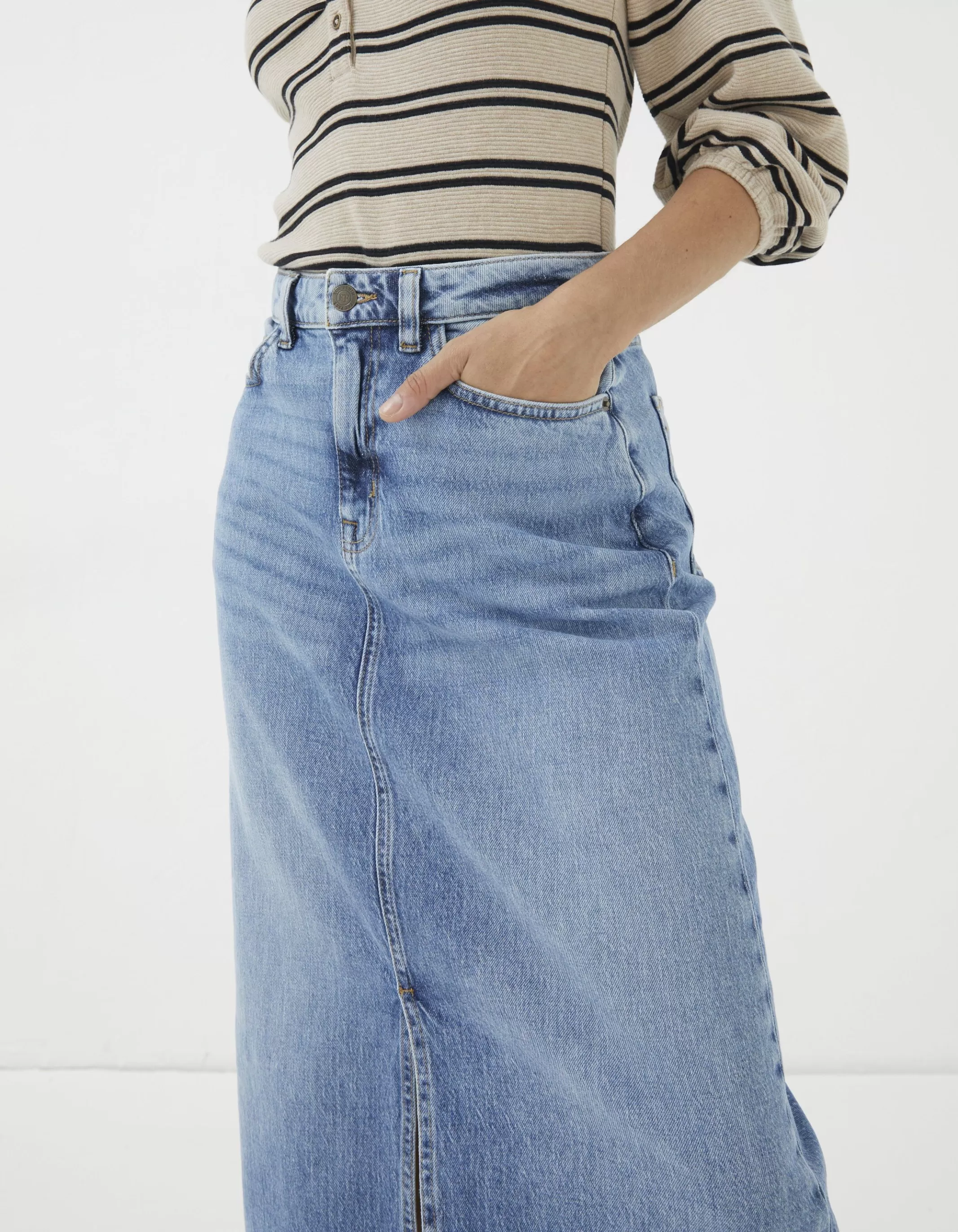 Outlet FatFace Carla Denim Midi Skirt Washed Blue