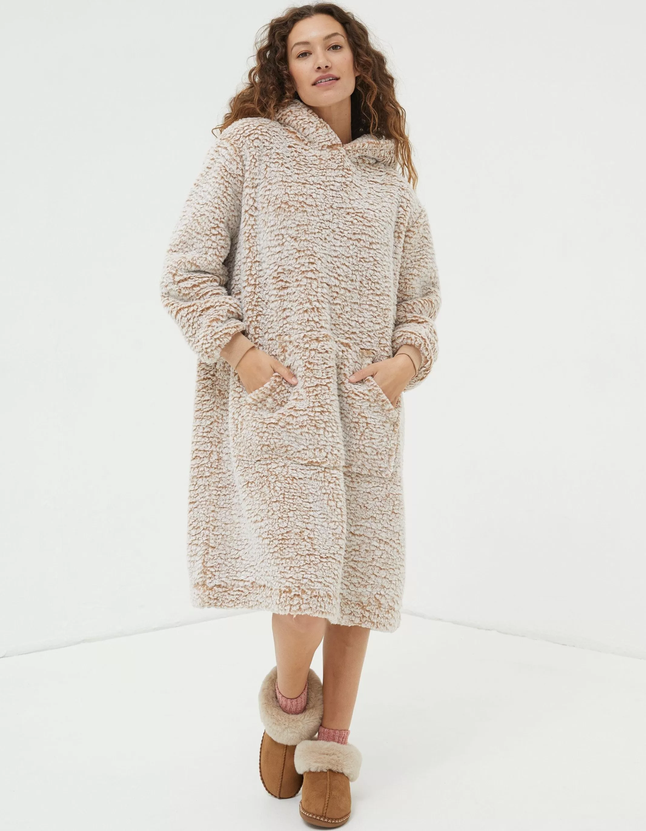 Sale FatFace Carrie Fluffy Snuggle Hoodie Oatmeal
