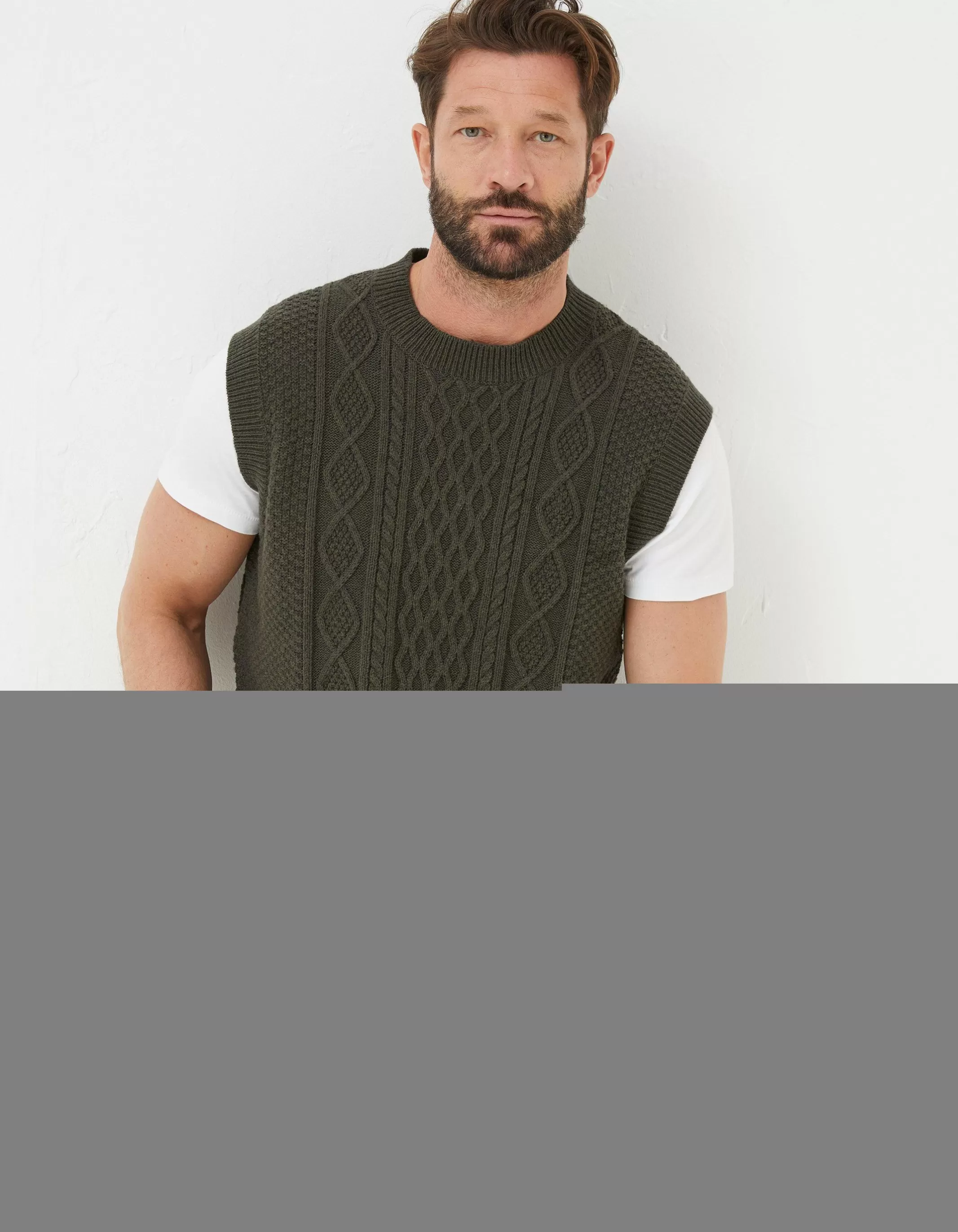 Discount FatFace Carter Cable Knitted Tank Khaki Green