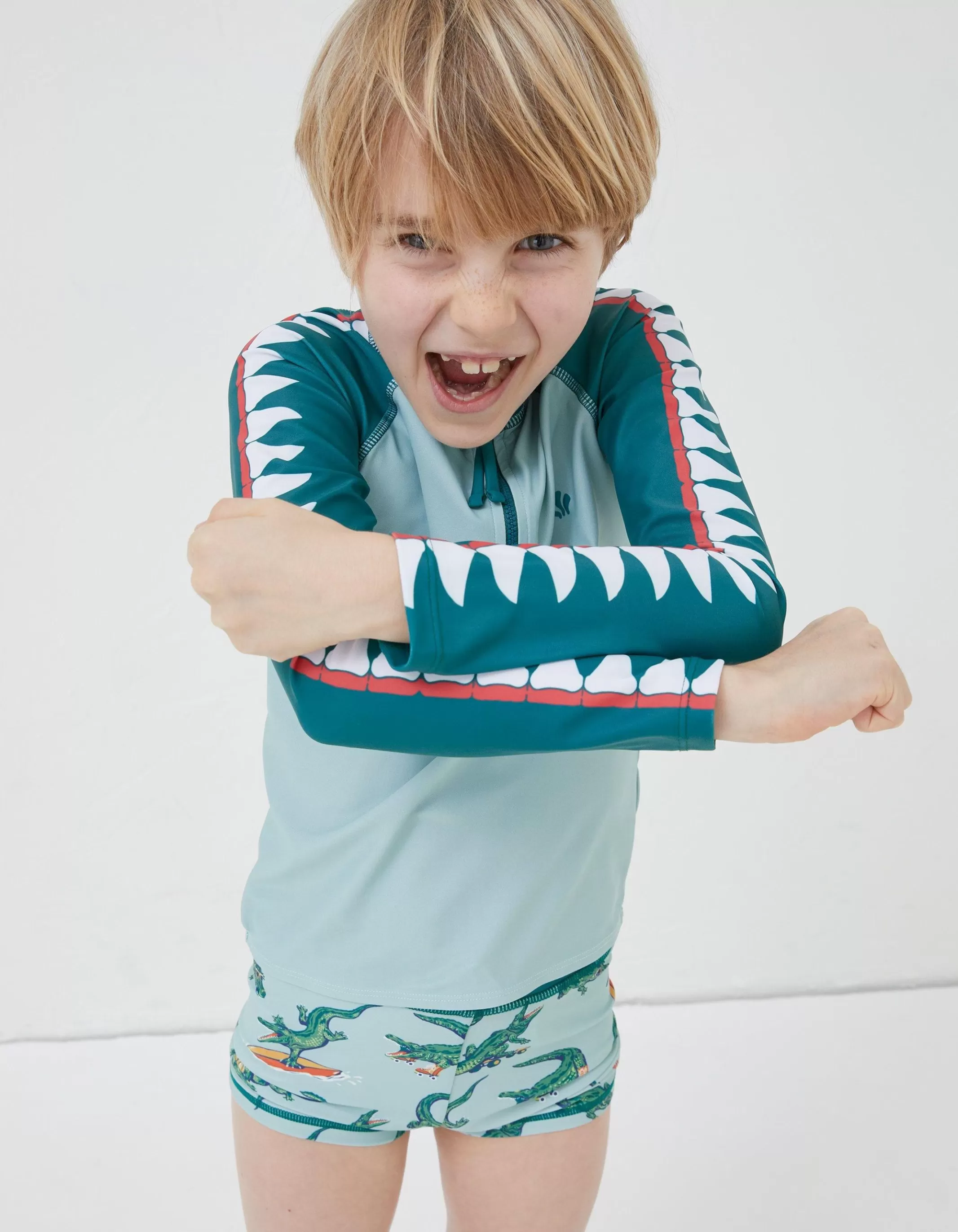 Store FatFace Carter Crocodile Rash Vest Light Sage