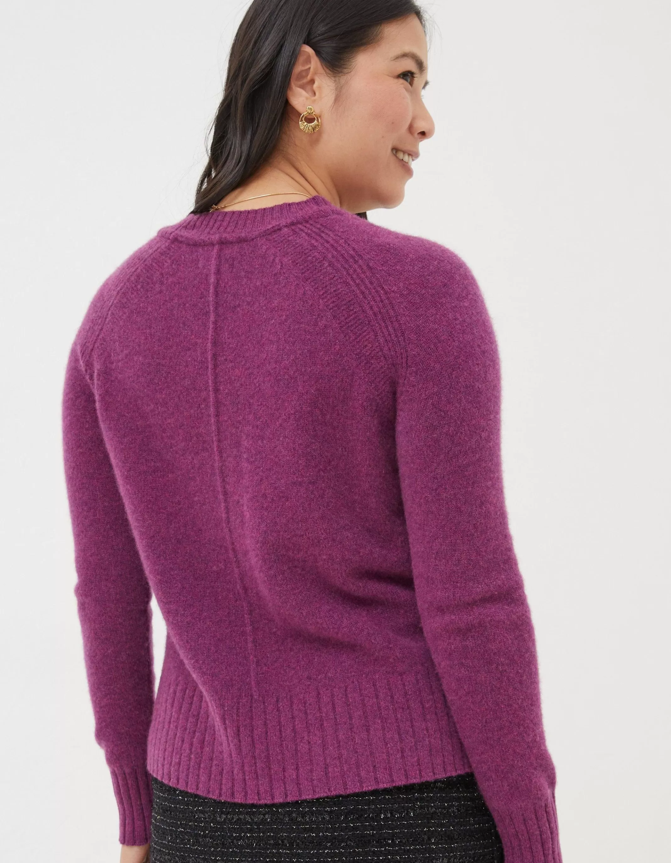 Clearance FatFace Cassie Cashmere Crew Jumper Plum