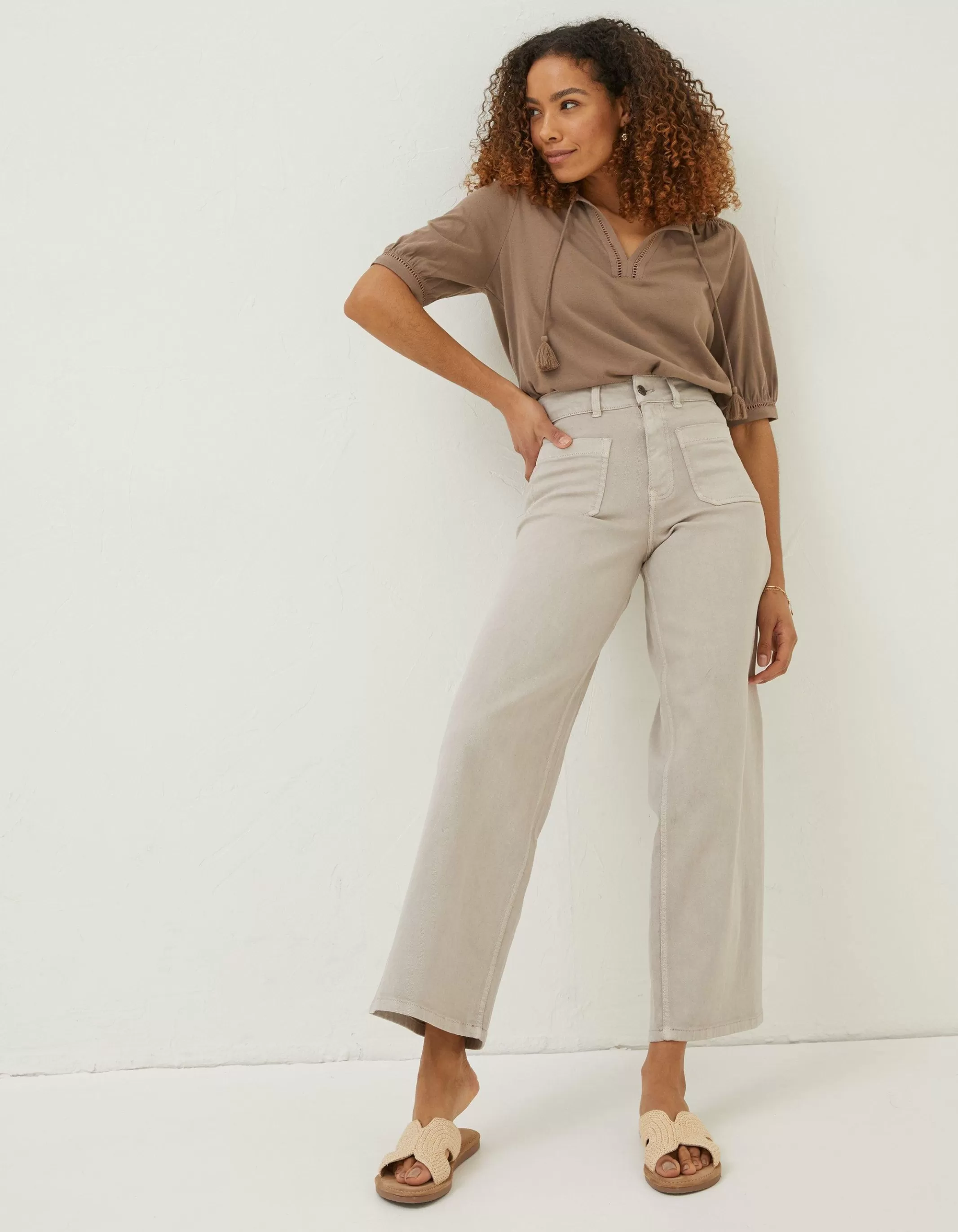 New FatFace Cassie Wide Leg Jeans Natural