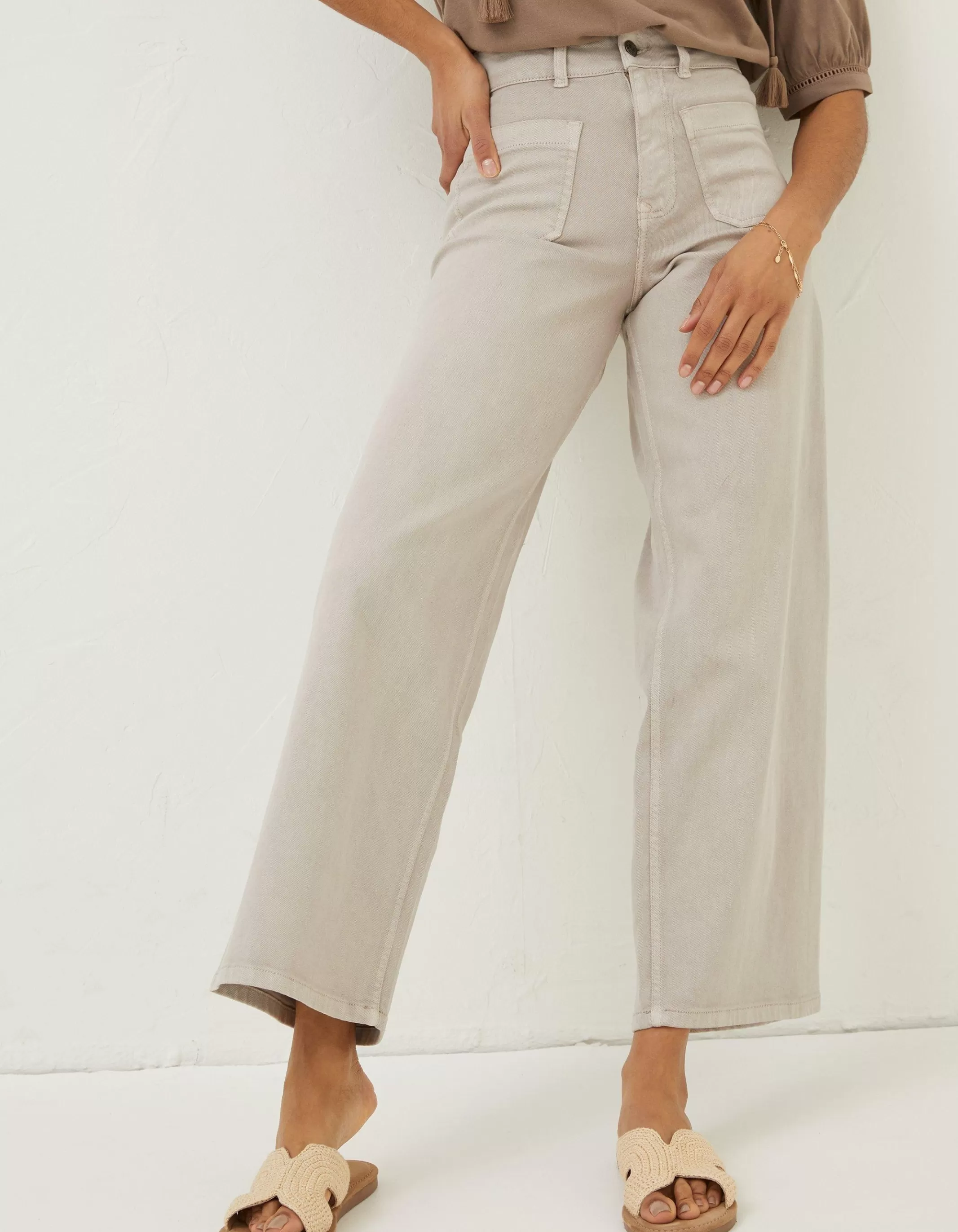 New FatFace Cassie Wide Leg Jeans Natural