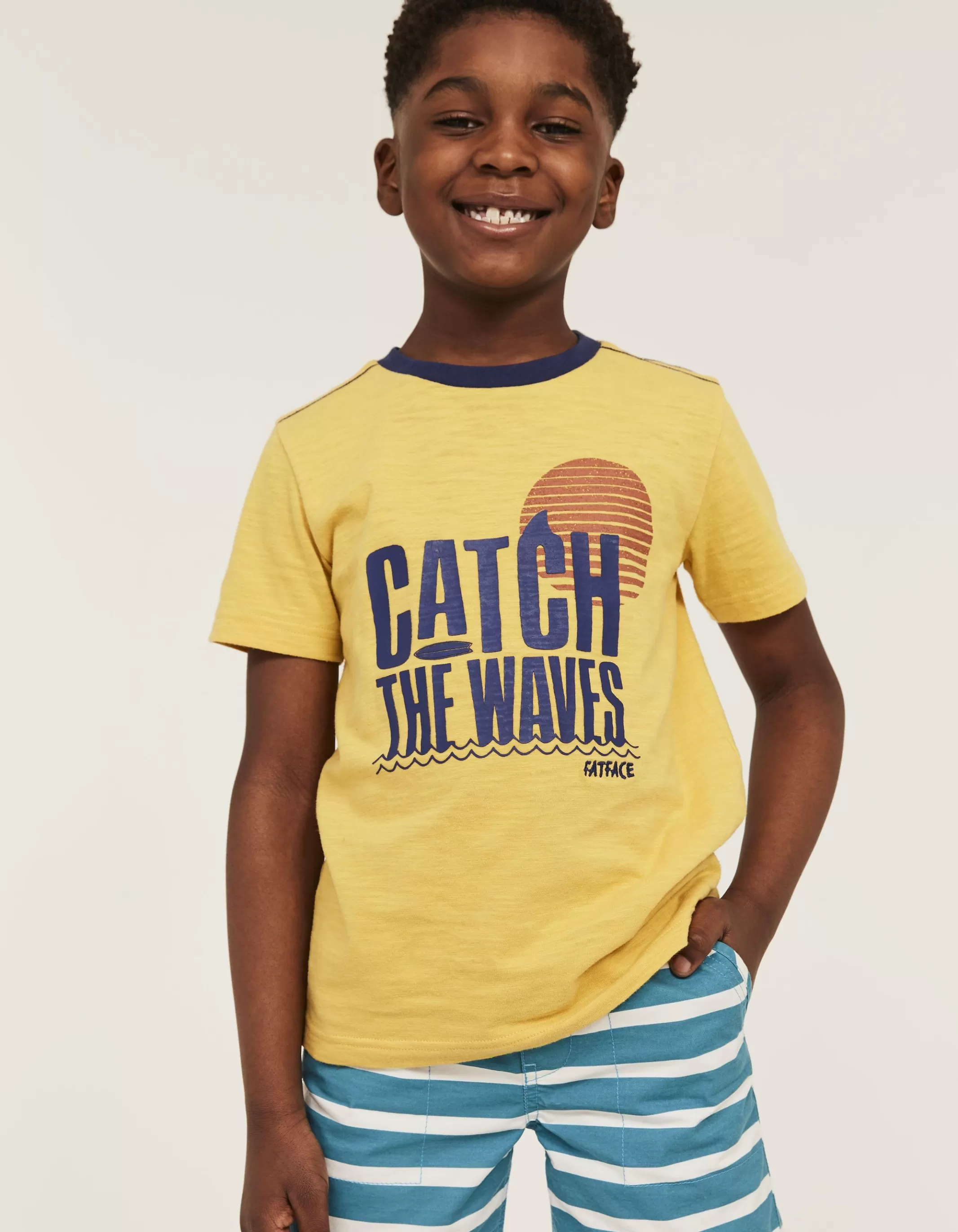 Fashion FatFace Catch The Waves Graphic T-Shirt Sun Yellow