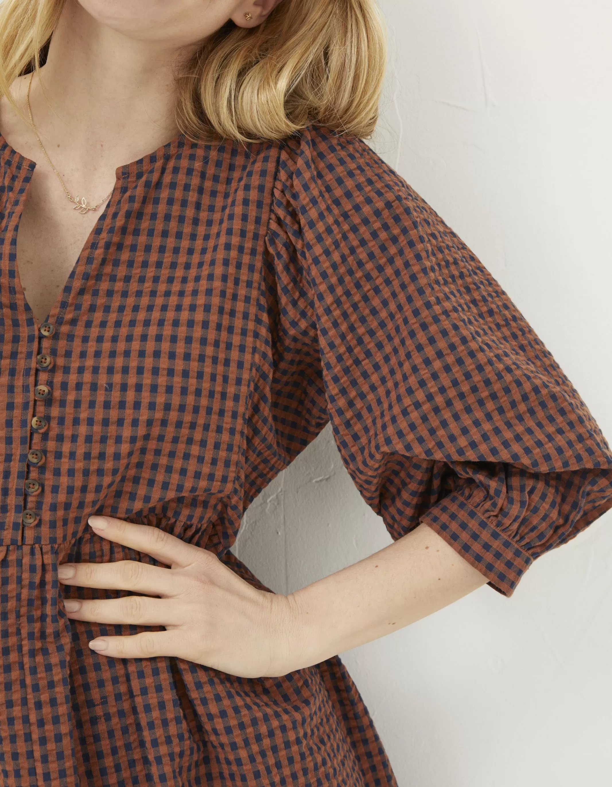 Best FatFace Ceil Gingham Midi Dress Brown