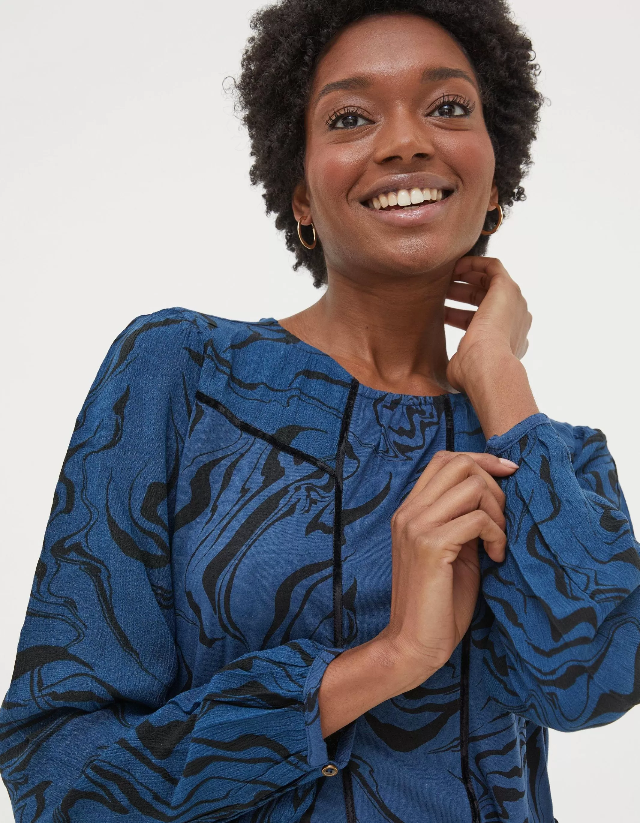 Sale FatFace Charlee Marble Print Top Teal Blue