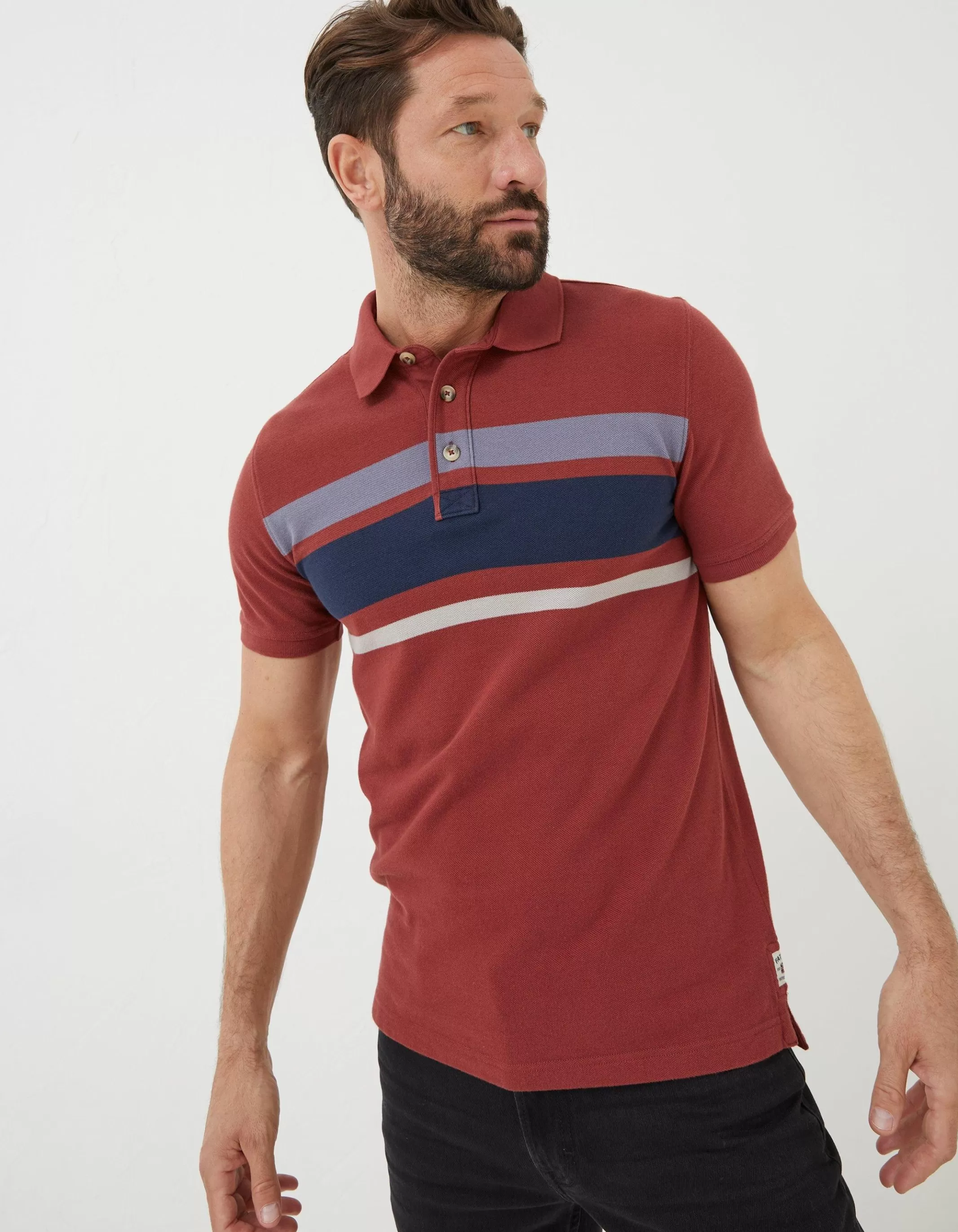 Shop FatFace Chest Stripe Pique Polo Washed Red