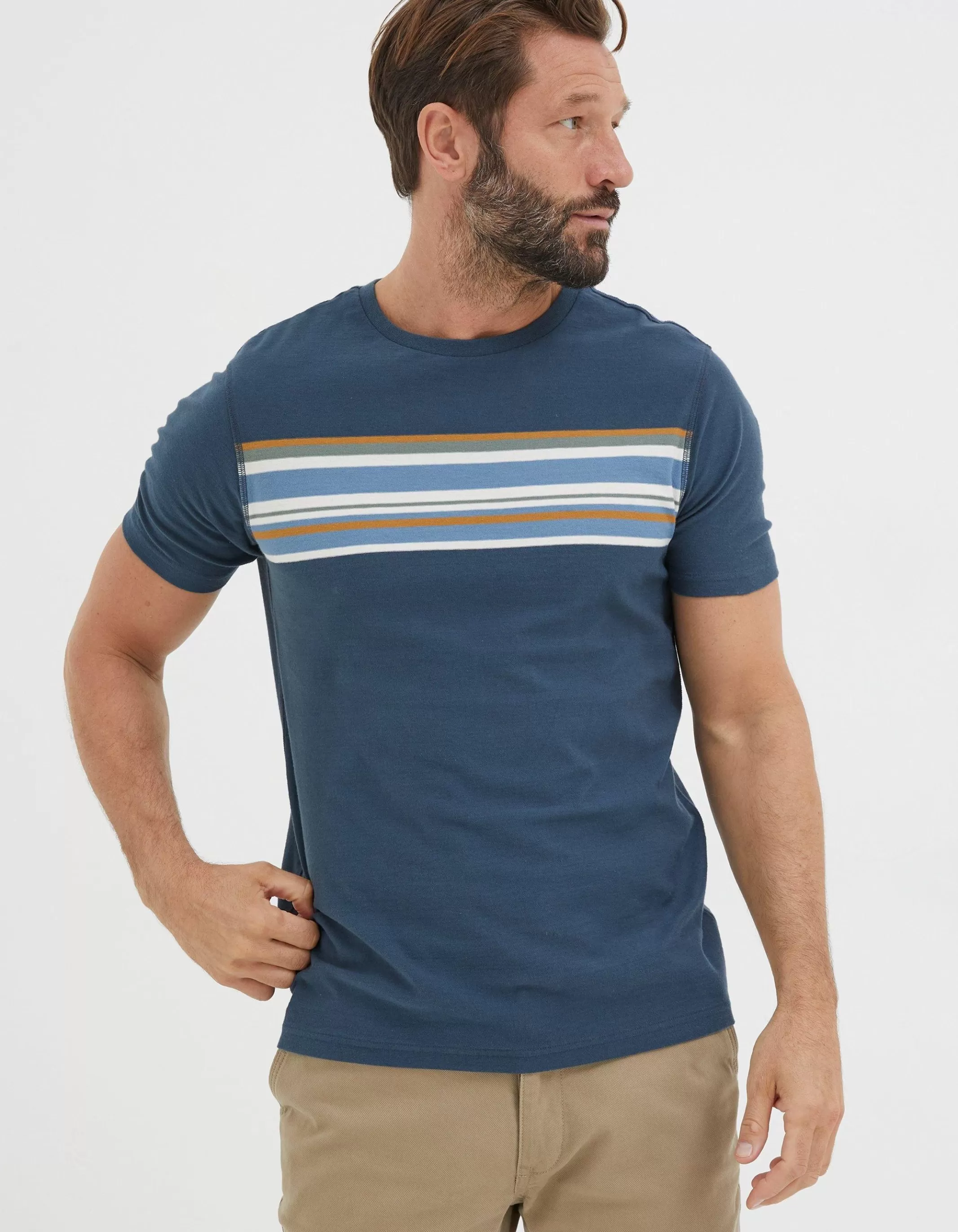 Discount FatFace Chest Stripe T-Shirt Navy