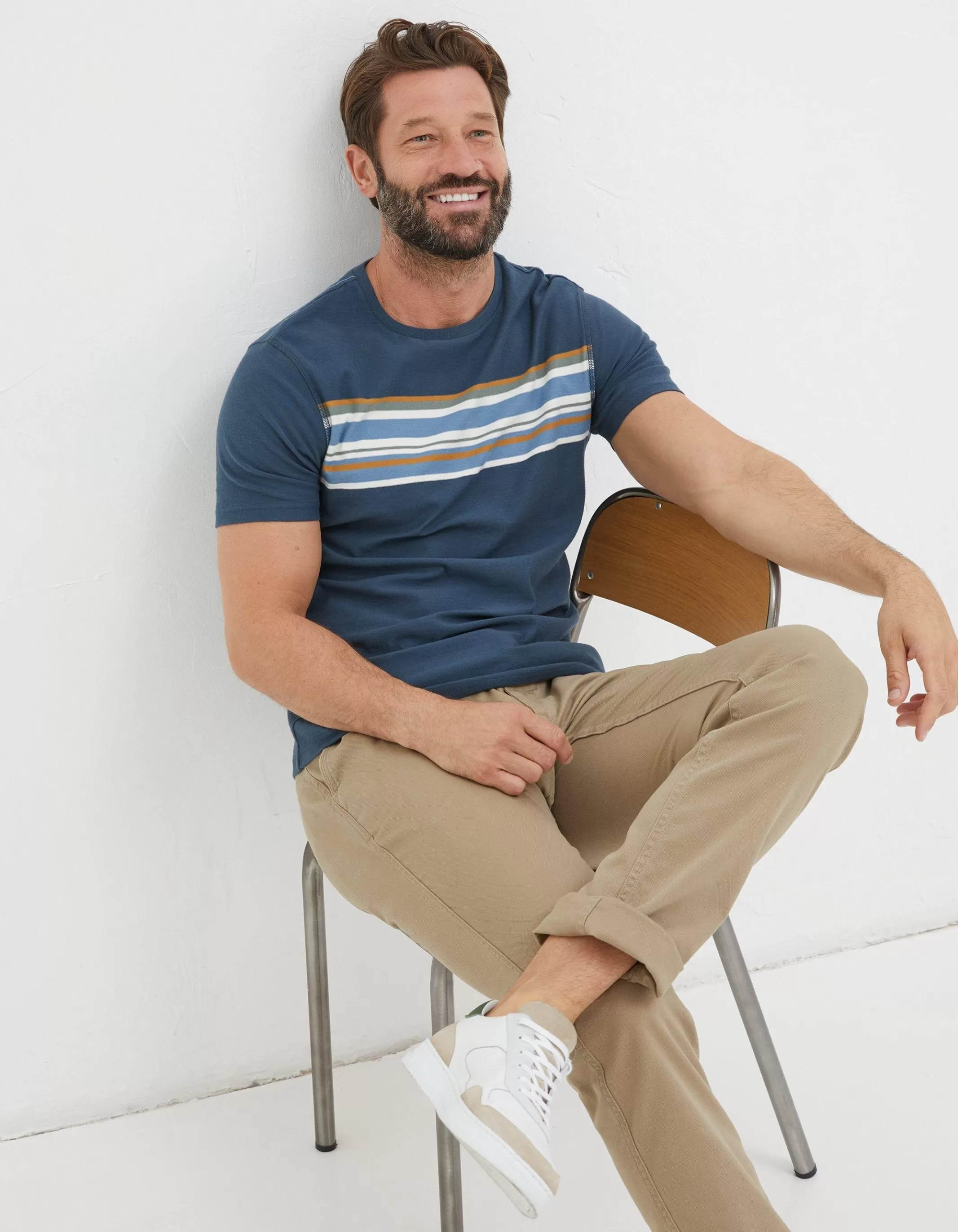 Discount FatFace Chest Stripe T-Shirt Navy