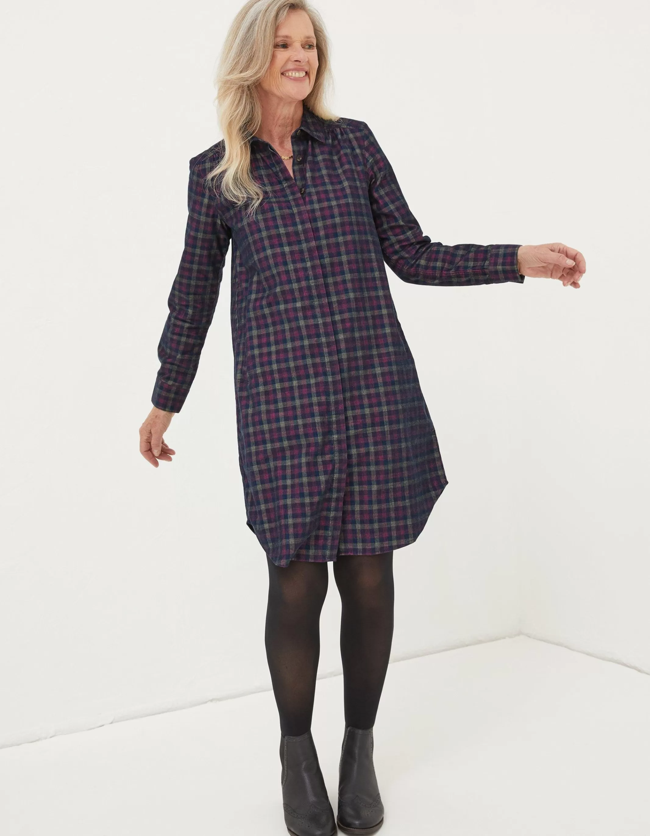 Shop FatFace Chester Cord Check Dress Dark Navy