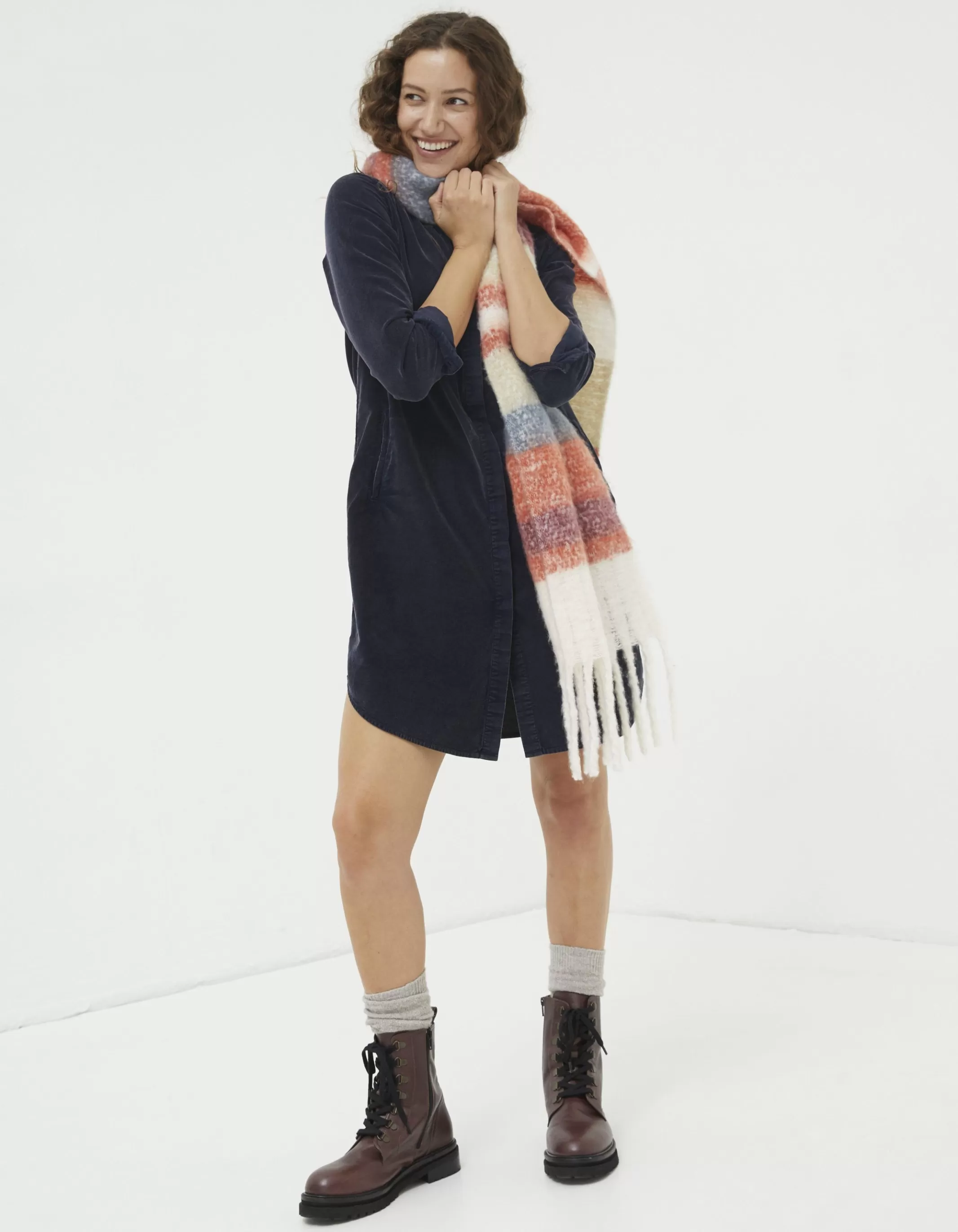 Cheap FatFace Chester Cord Shirt Dress Dark Navy