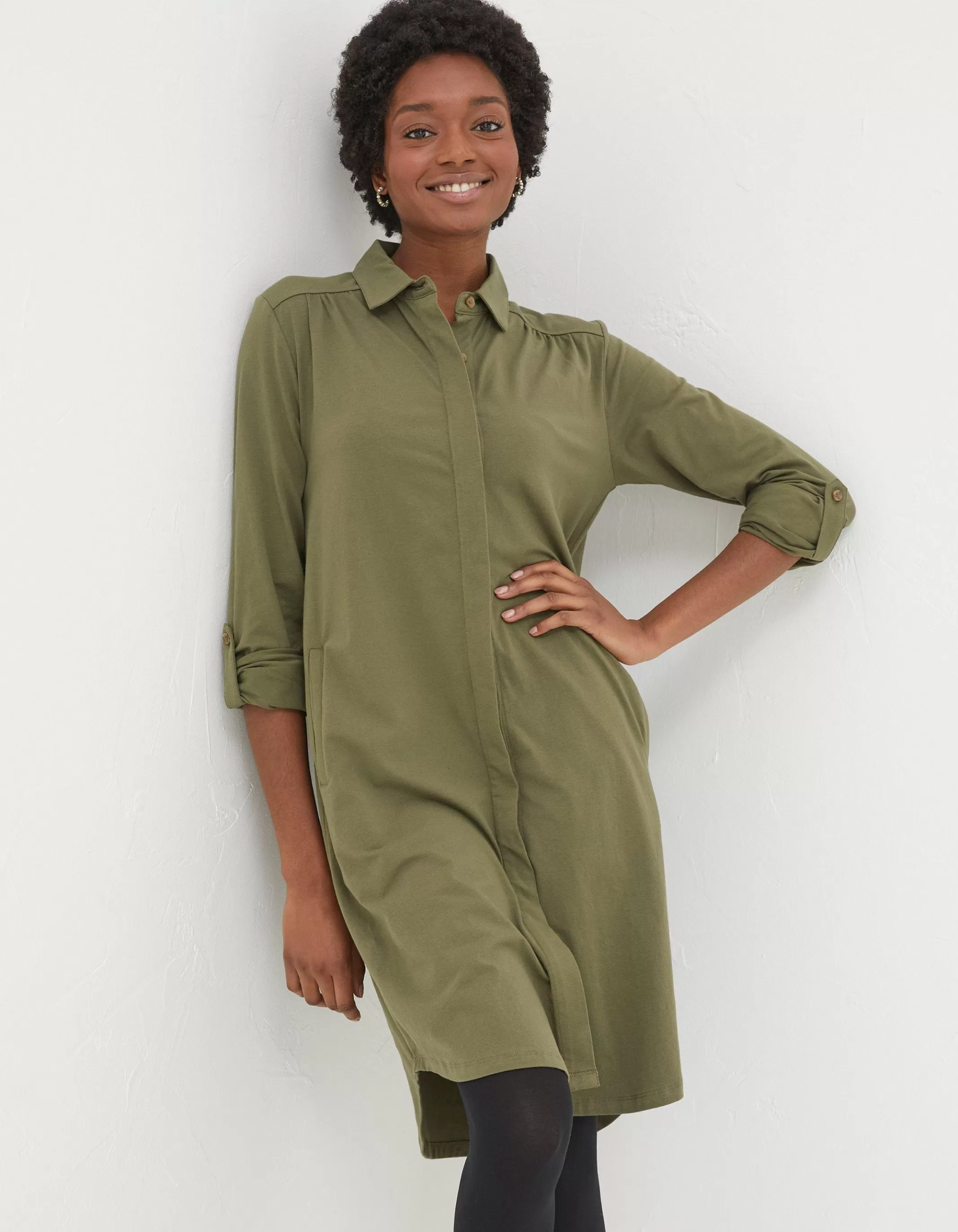 Best FatFace Chester Jersey Shirt Dress Khaki Green