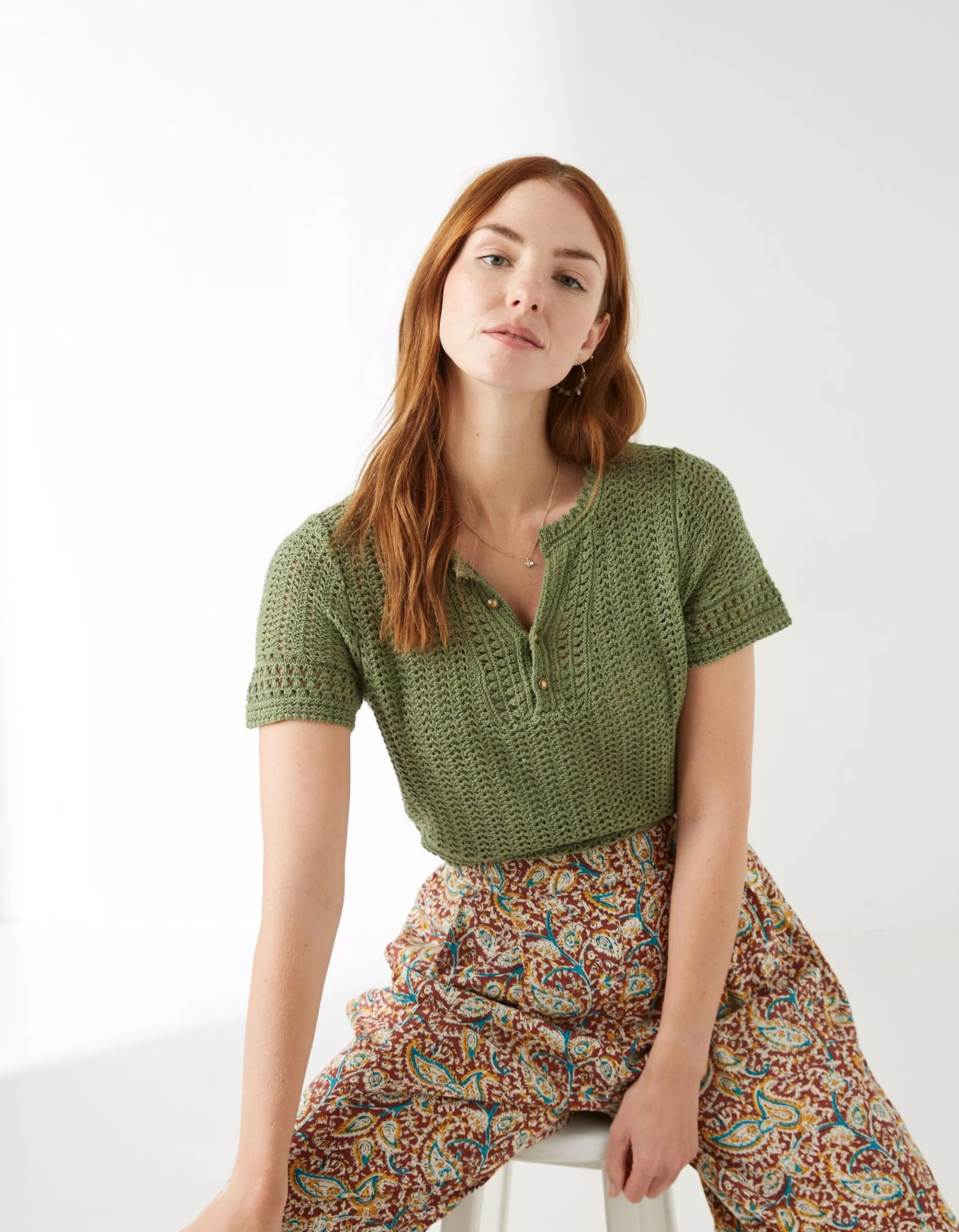 Flash Sale FatFace Clara Crochet Top Mid Green