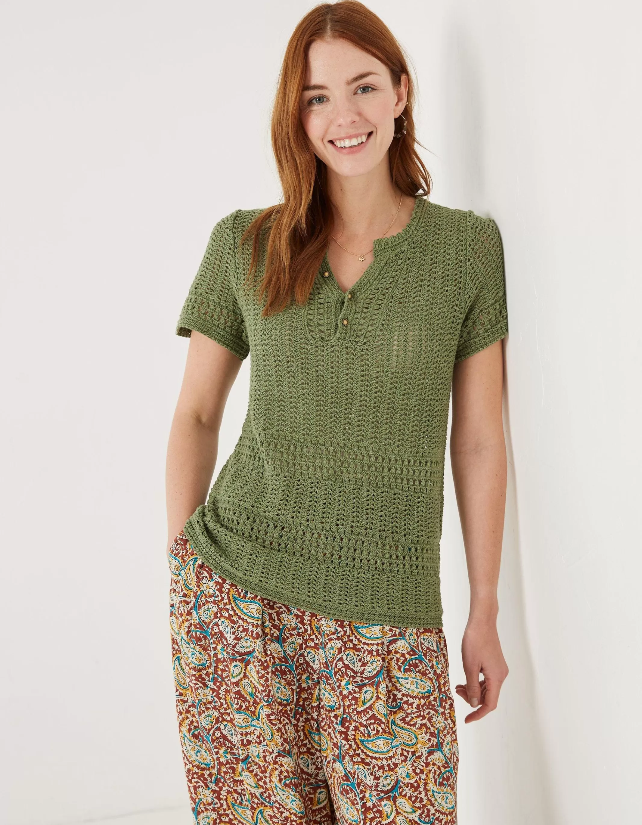 Flash Sale FatFace Clara Crochet Top Mid Green