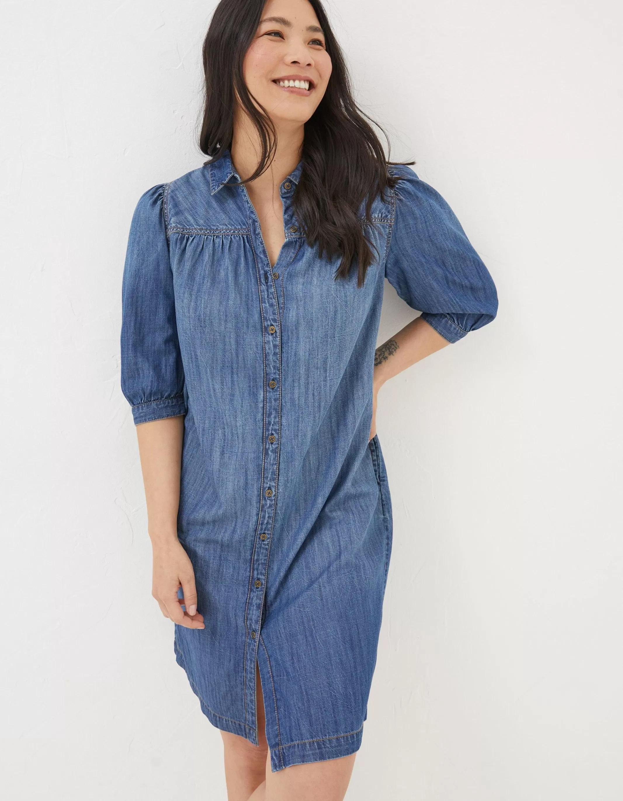 Shop FatFace Clara Denim Dress Denim Blue