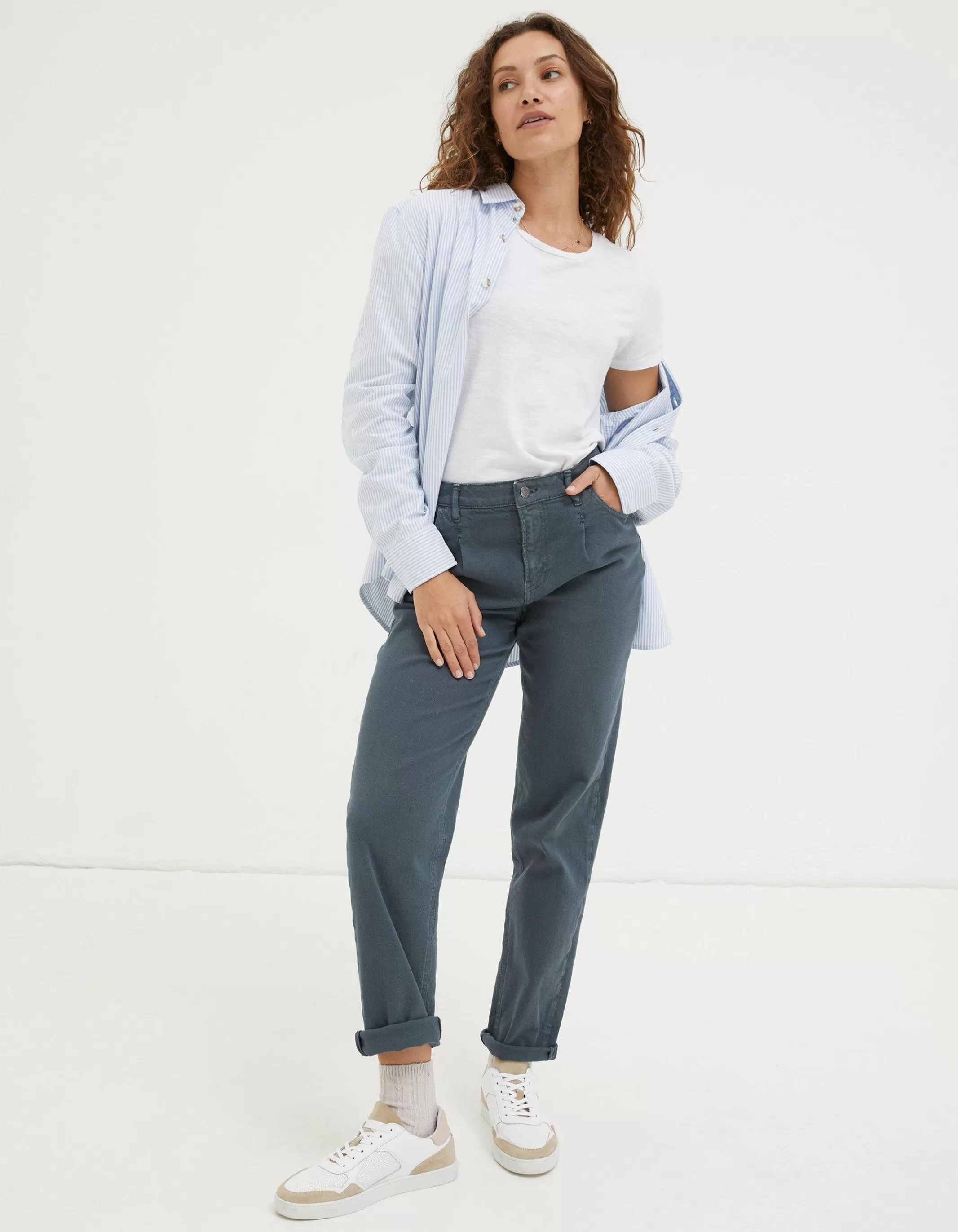 Online FatFace Cleo Canvas Barrel Leg Chino Blue