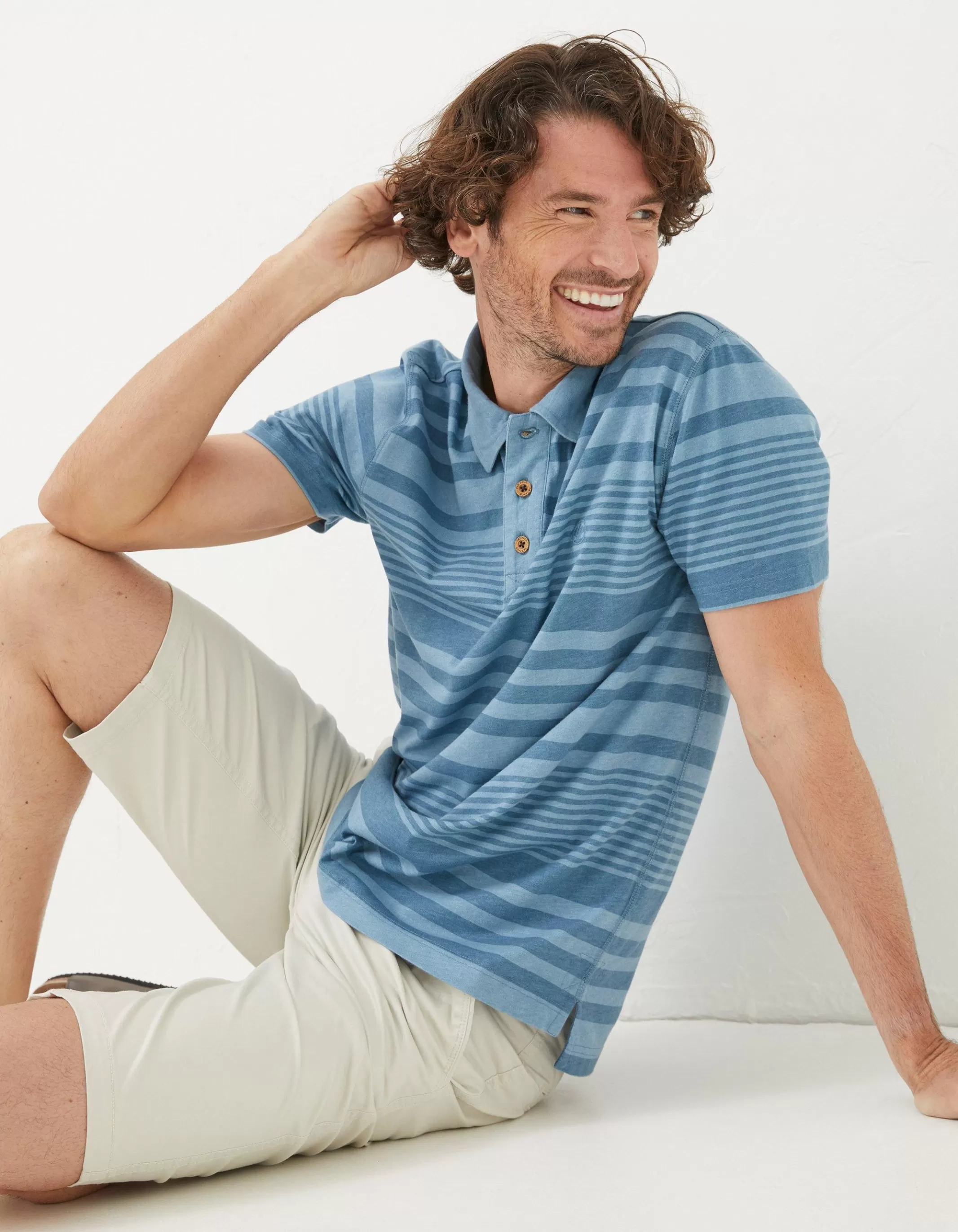 Best FatFace Clifton Stripe Polo Chambray Blue