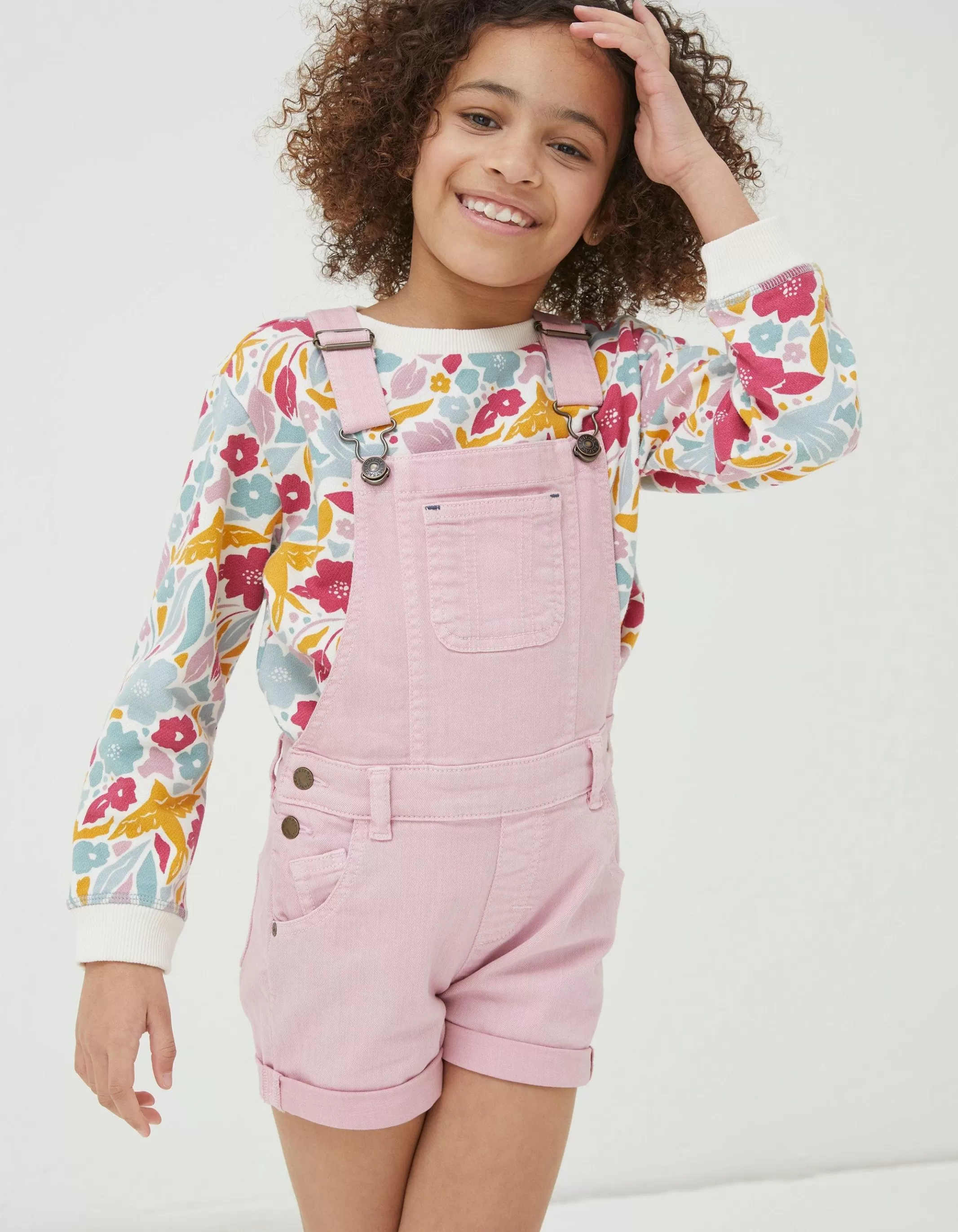 Best FatFace Coloured Shortie Dungarees Pink