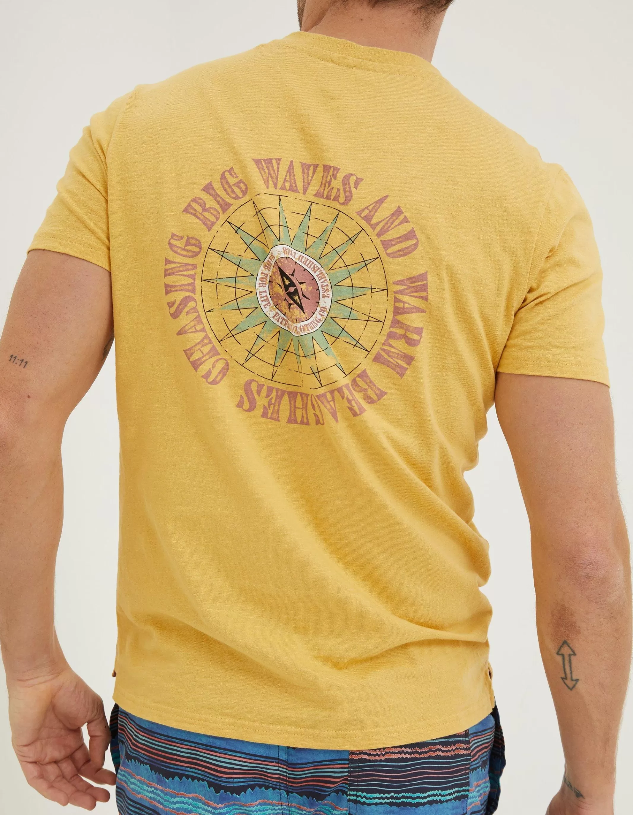 Shop FatFace Compass T-Shirt Washed Yellow