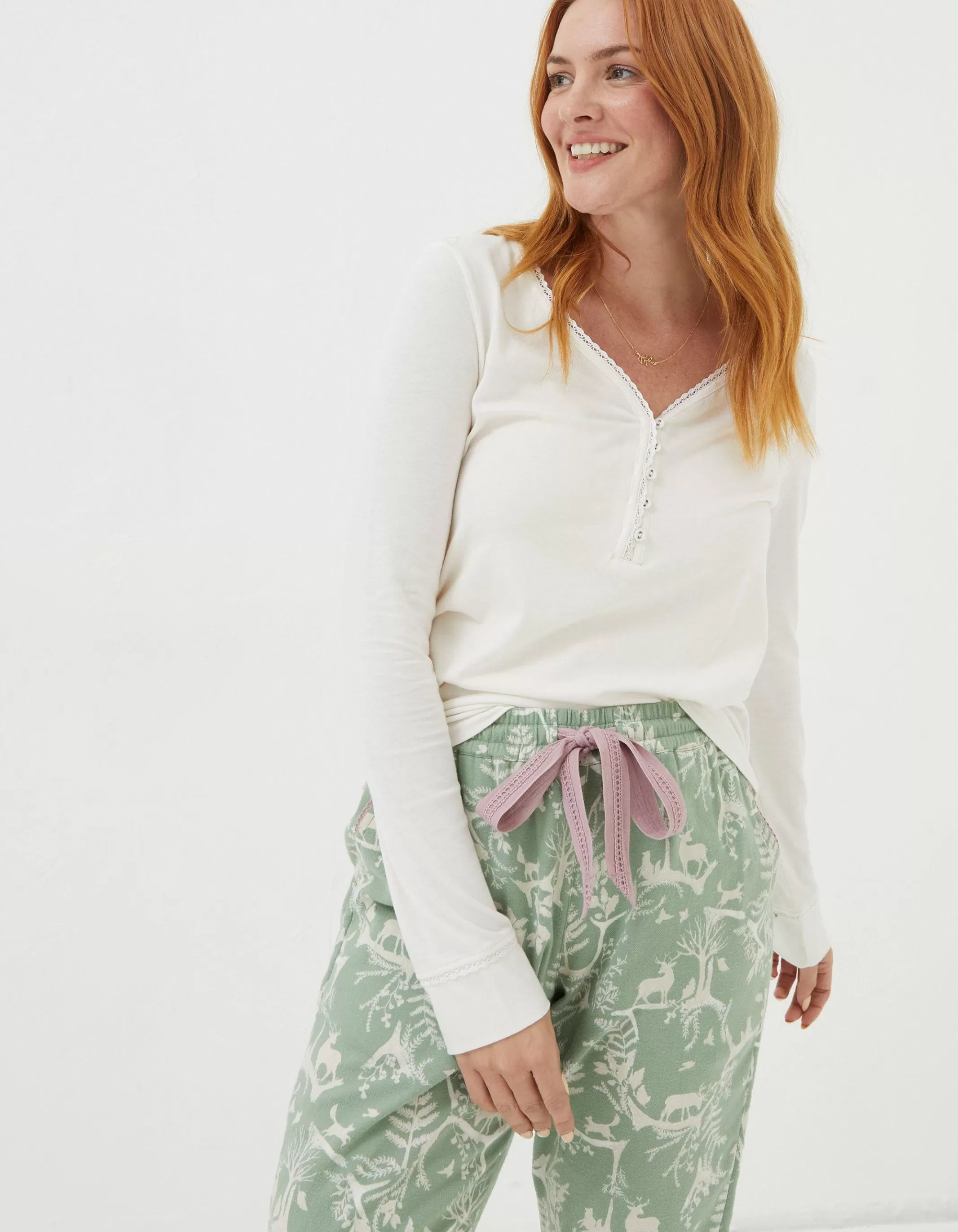 Fashion FatFace Cora Forest Scapes Pyjama Bottoms Sage Green