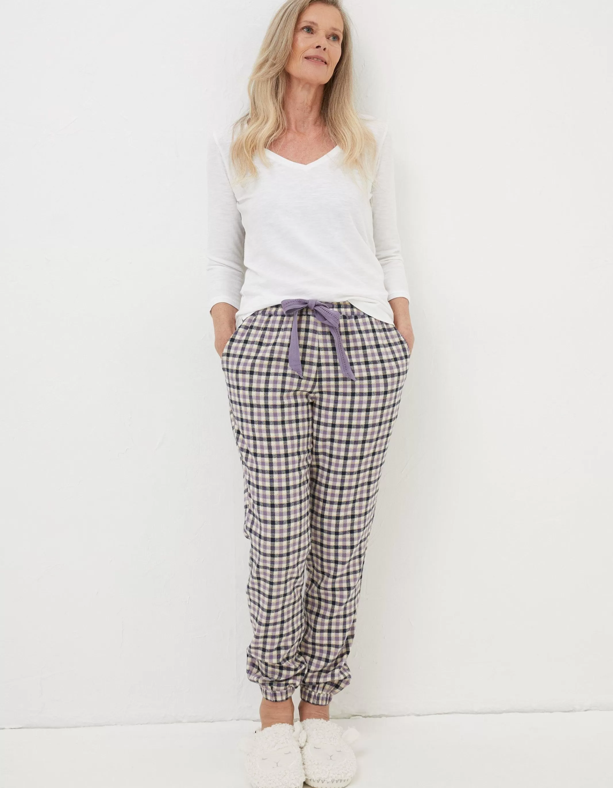 Discount FatFace Cora Gingham Pyjama Bottoms Ivory