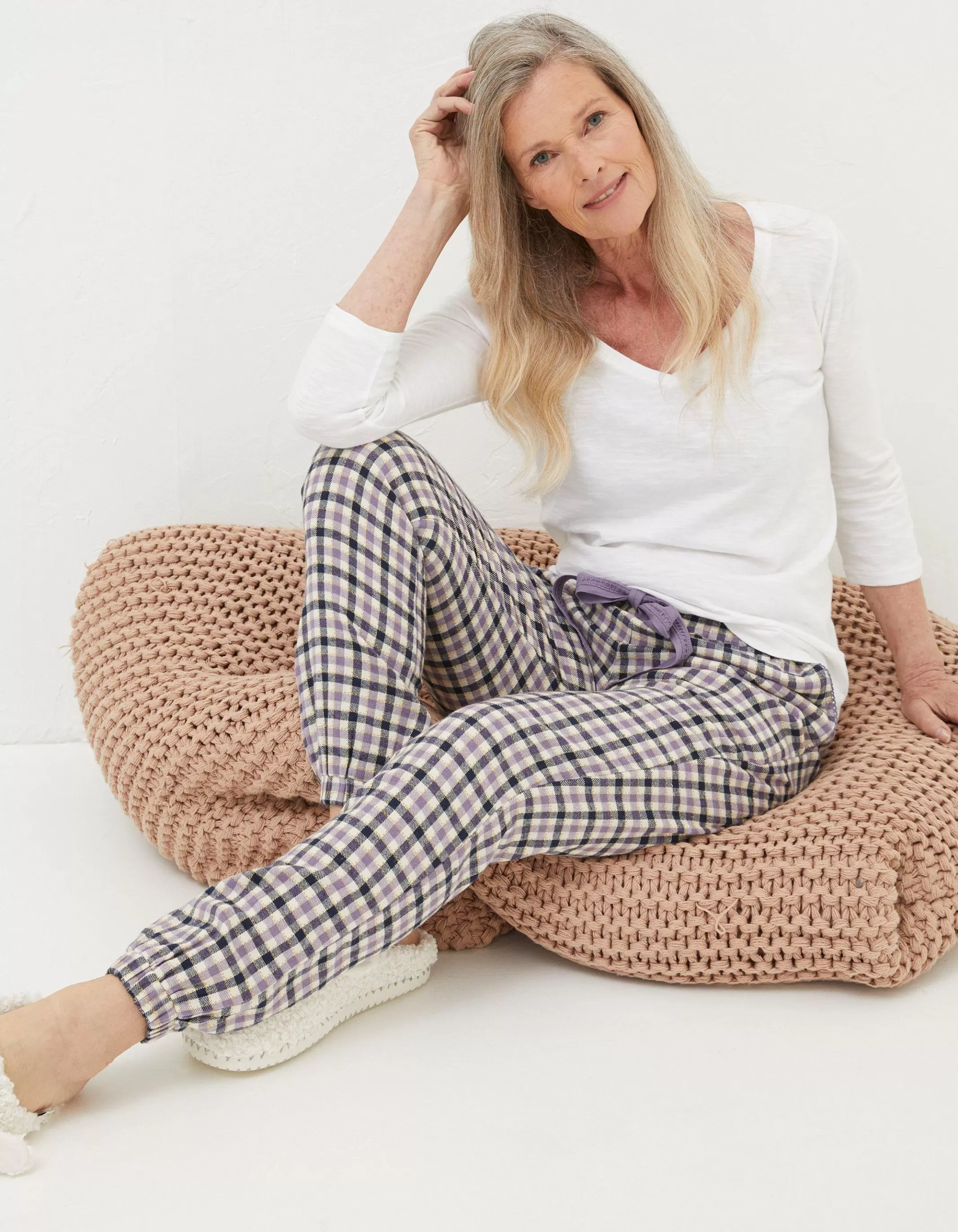 Discount FatFace Cora Gingham Pyjama Bottoms Ivory