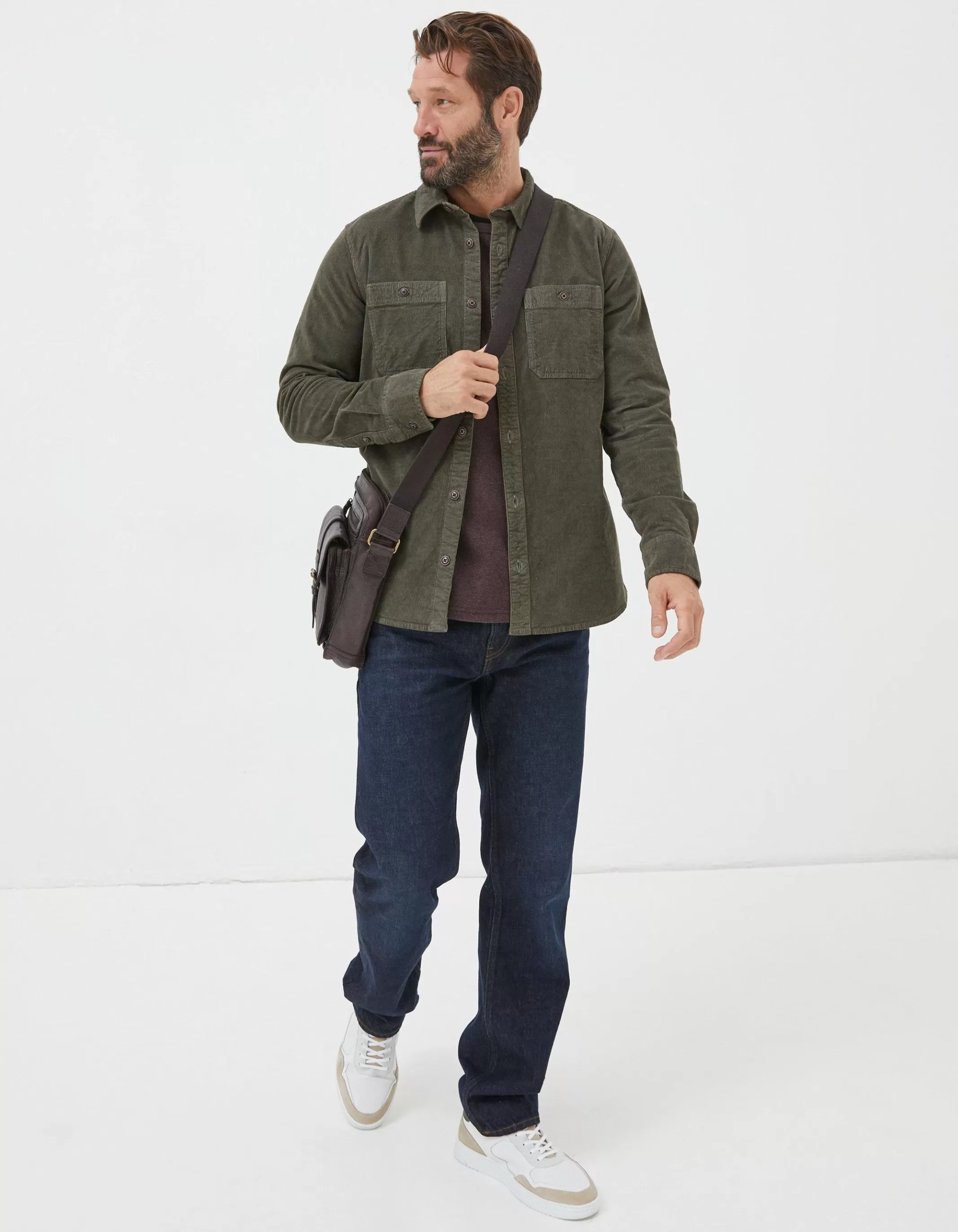 Online FatFace Cord Utility Shirt Khaki Green