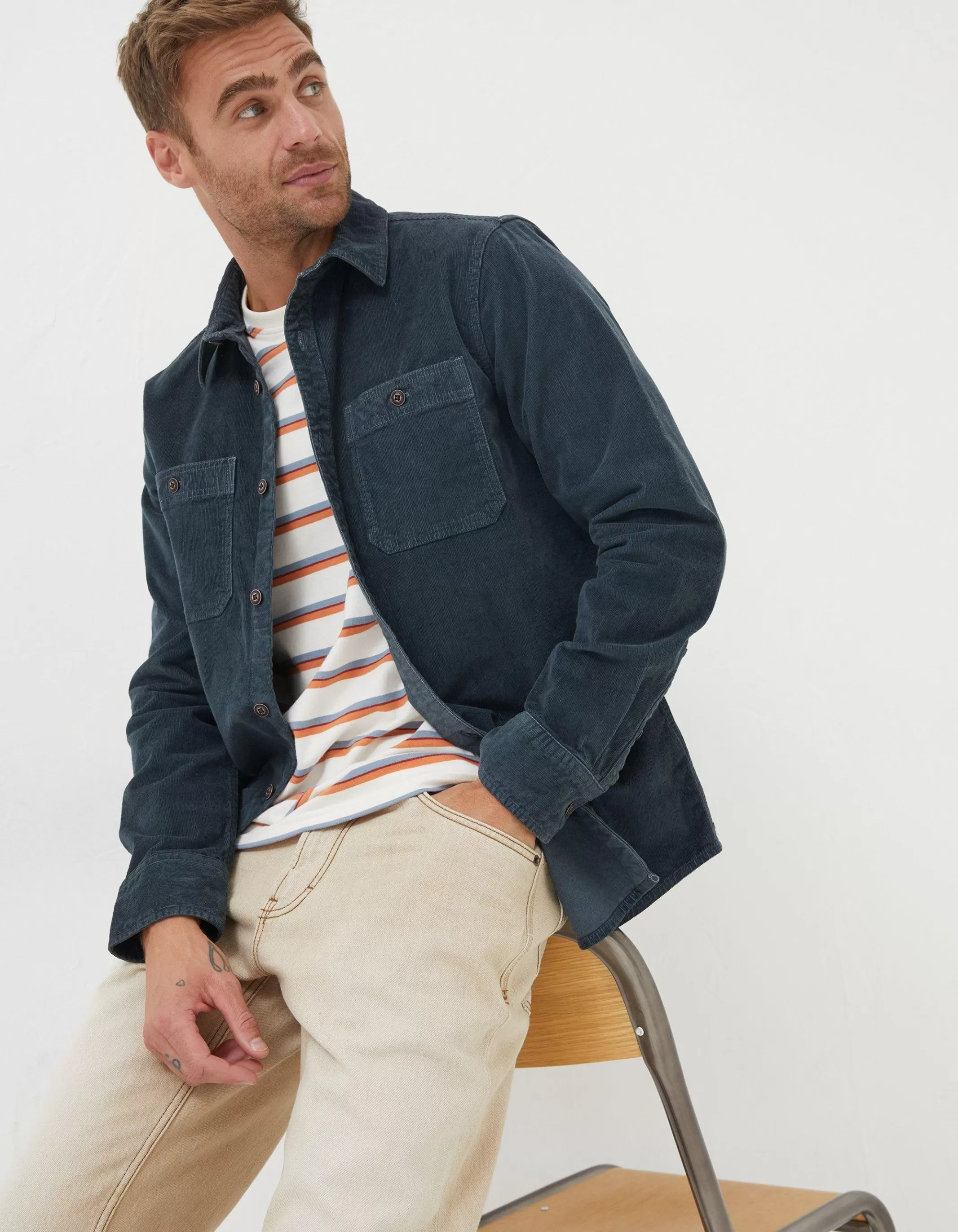 Outlet FatFace Cord Utility Shirt Navy