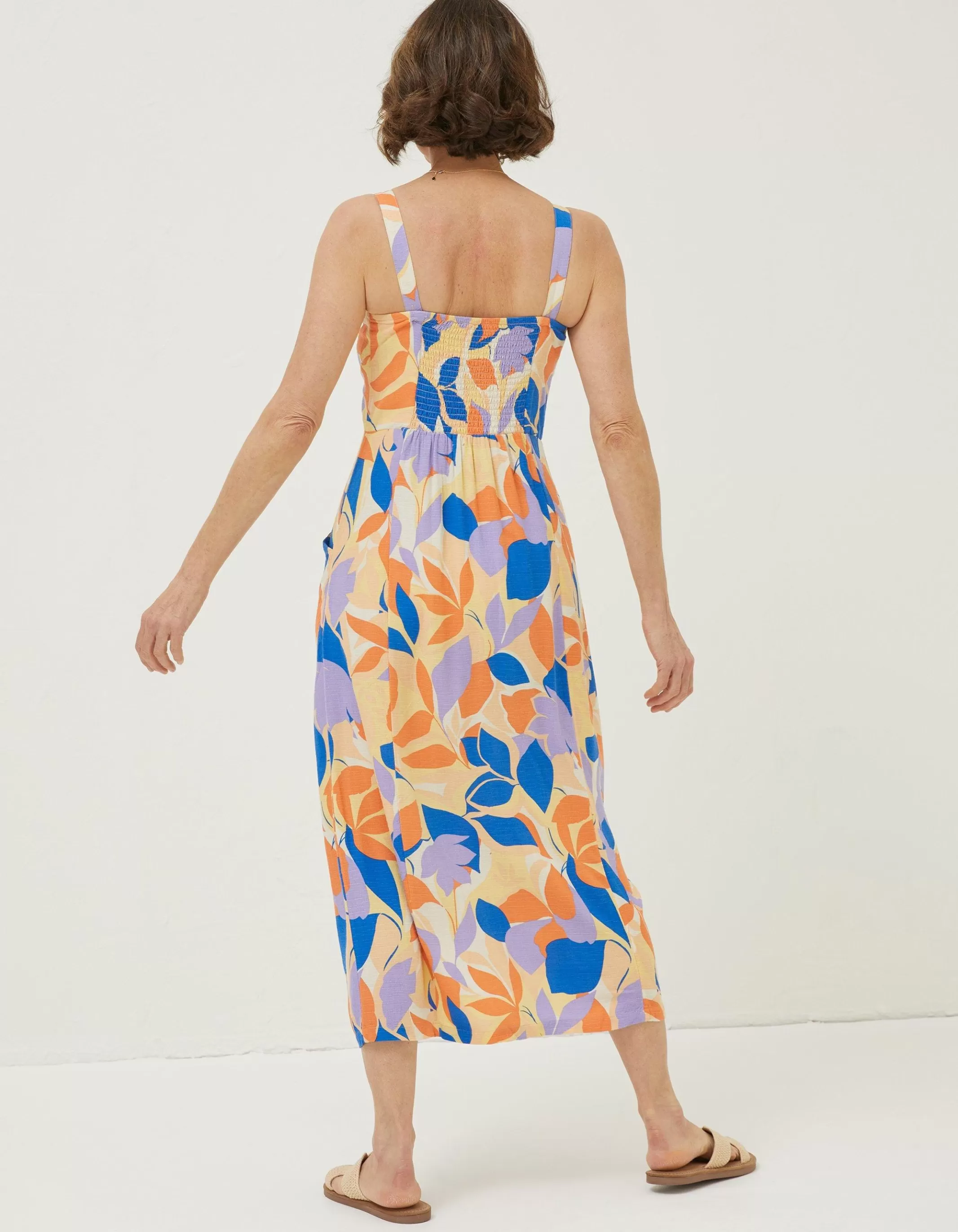 Cheap FatFace Corey Stencil Floral Midi Dress Light Orange