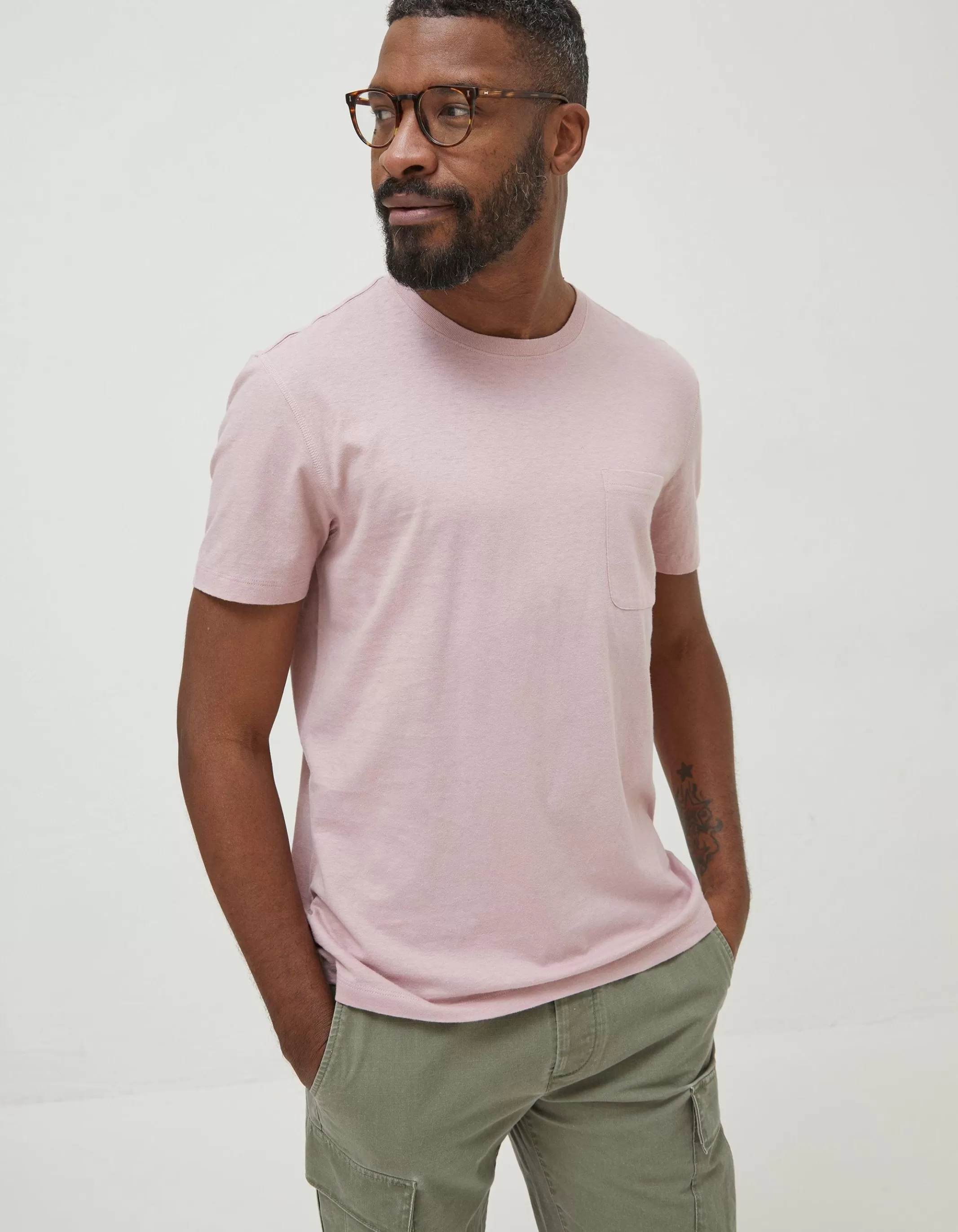 Best FatFace Cotton Linen Pocket T-Shirt Pink