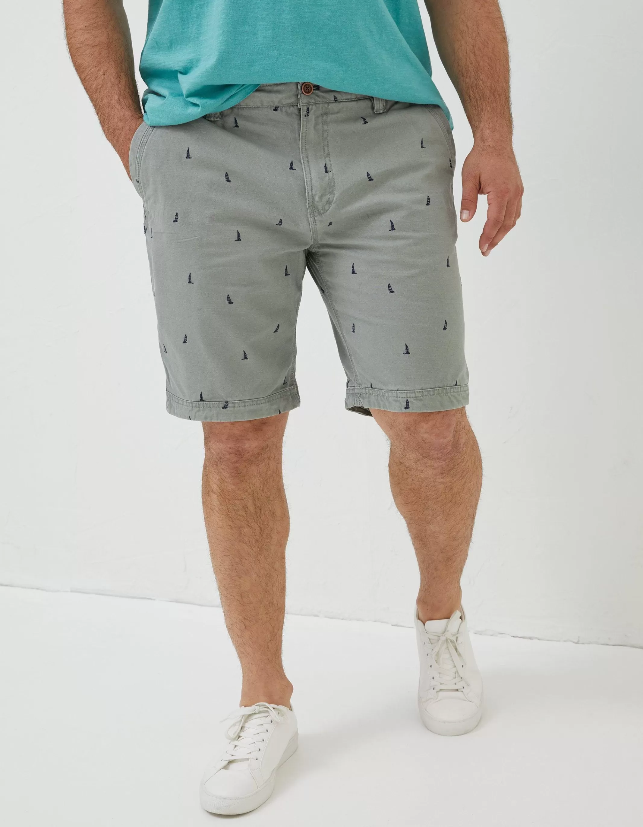 Cheap FatFace Cove Boat Embroidered Shorts Light Sage