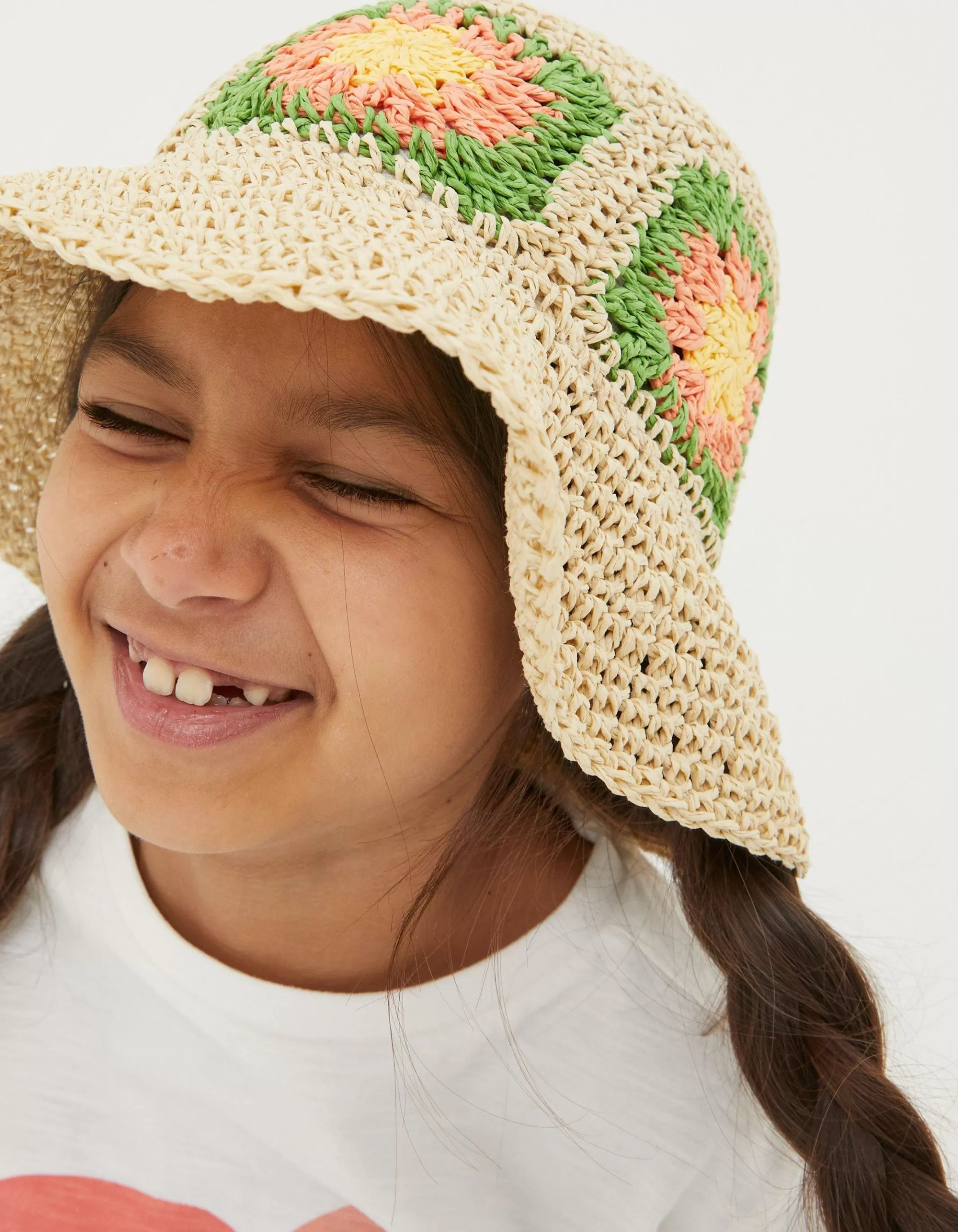 Fashion FatFace Crochet Straw Hat Natural