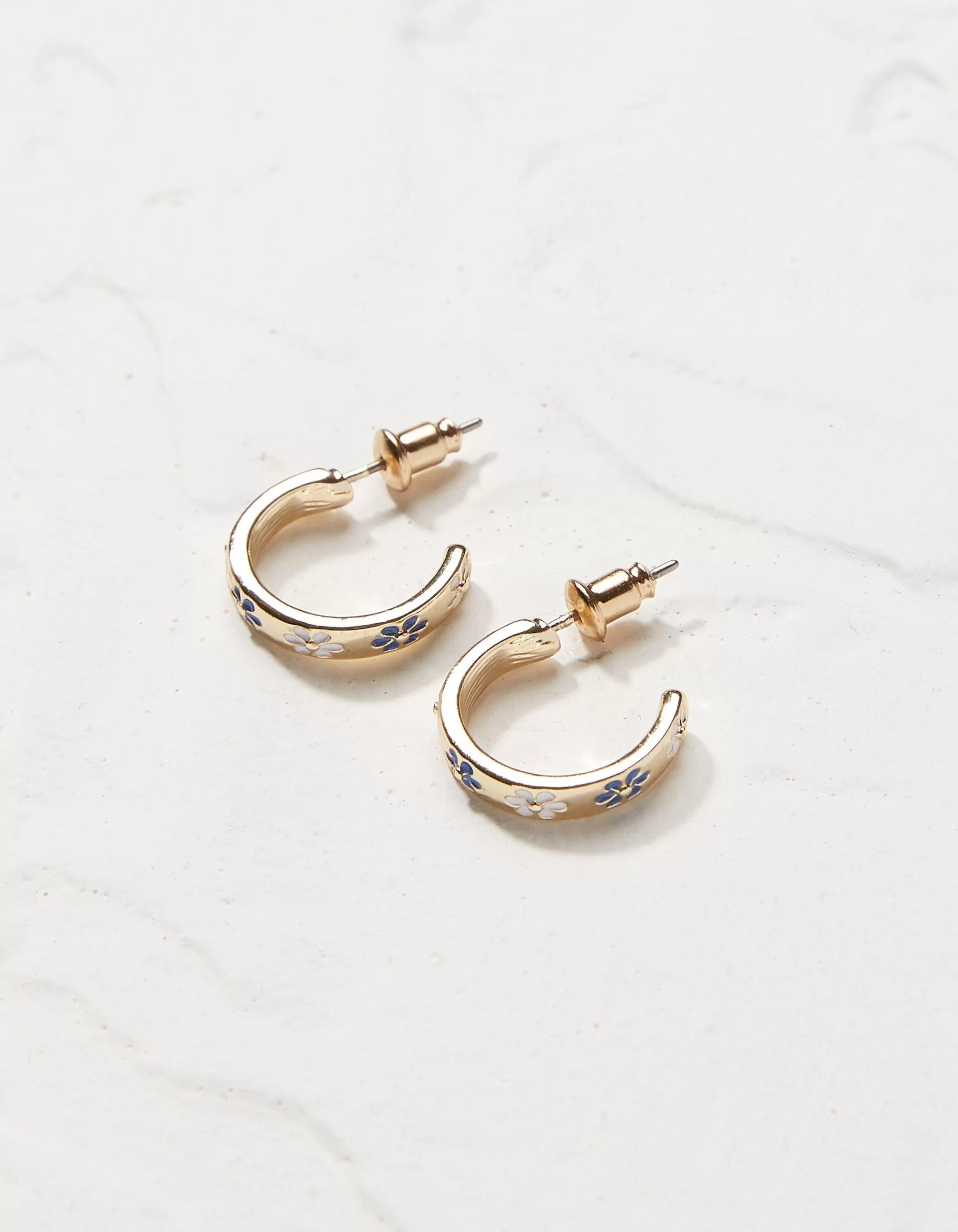 Shop FatFace Daisy Enamel Hoop Earrings Blue
