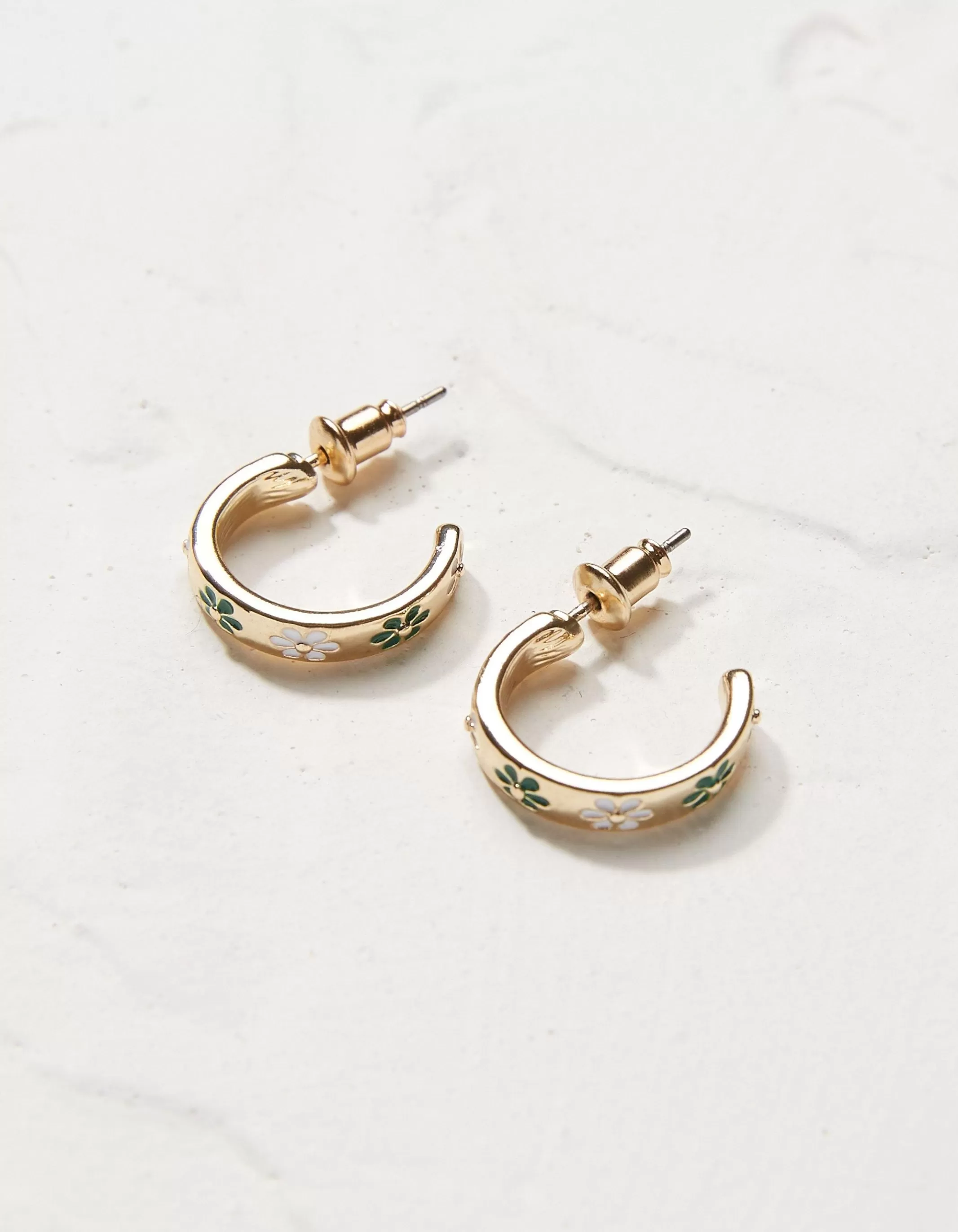 Best Sale FatFace Daisy Enamel Hoop Earrings Green