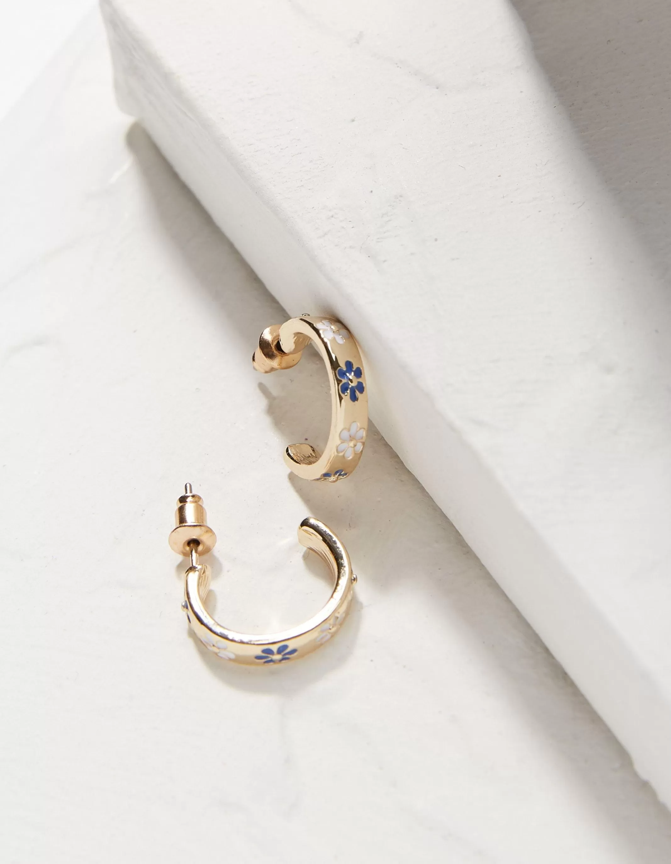 Shop FatFace Daisy Enamel Hoop Earrings Blue
