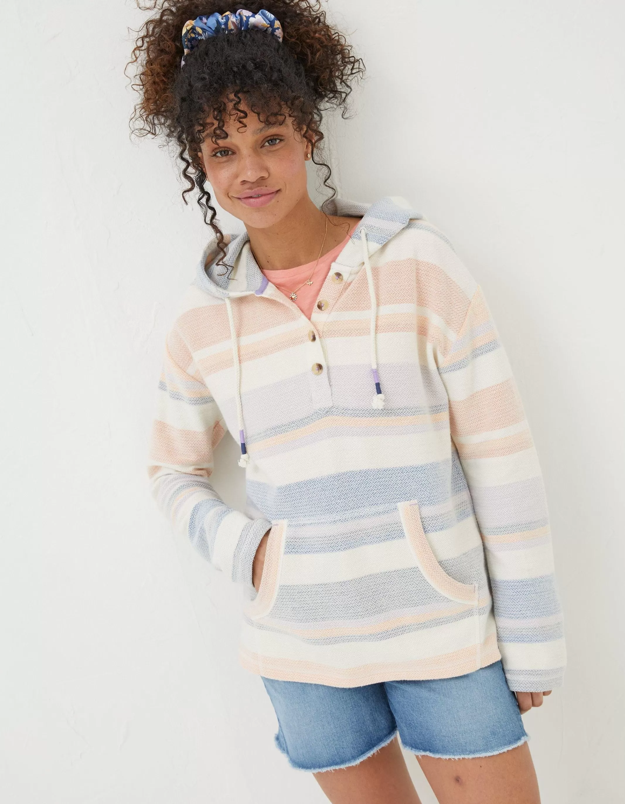 Store FatFace Daisy Textured Stripe Hoodie Multi Colour
