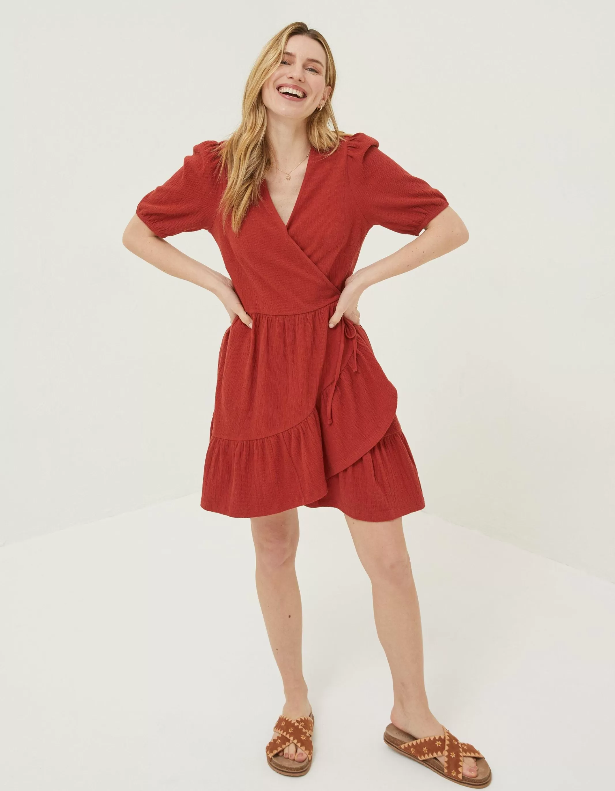 Discount FatFace Danica Jersey Wrap Dress Rust Red